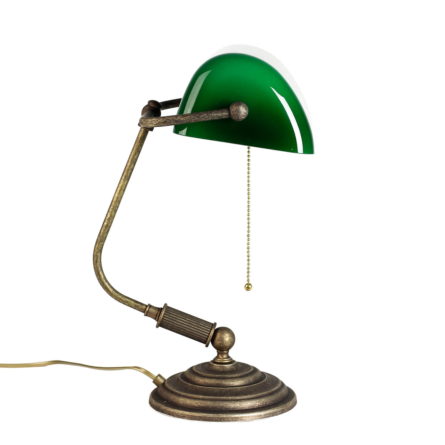 Bankerlampe Grün aus Messing in Bronze Rustikal