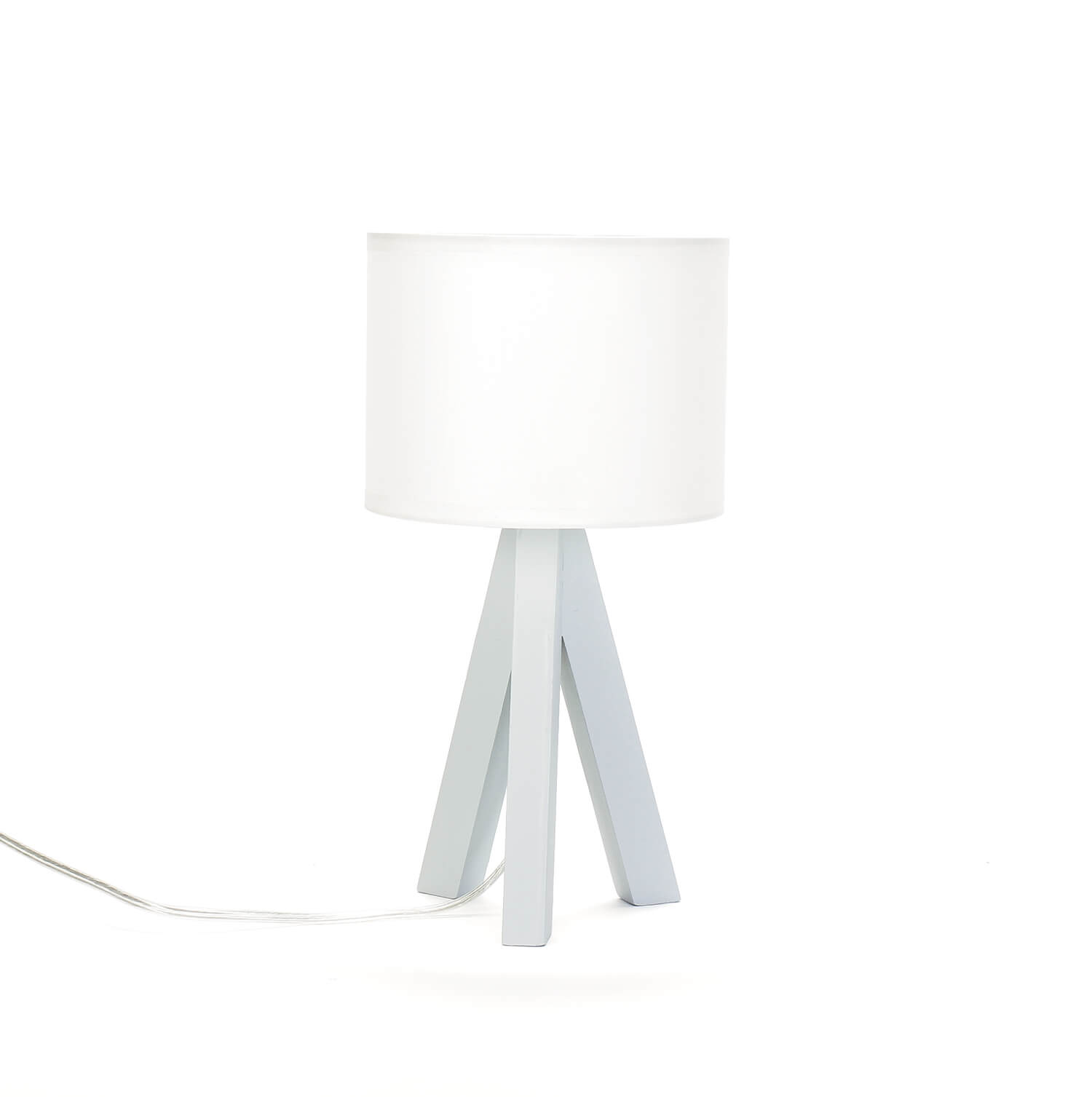 Lampe de chevet E14 Trépied Blanc Tissu Bois