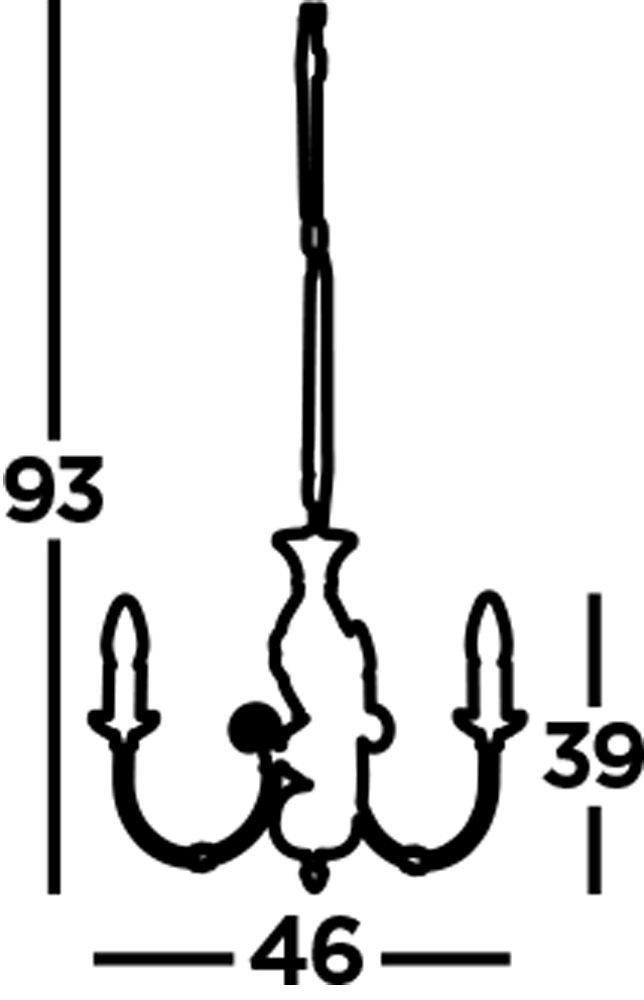 Kronleuchter 3-flammig E14 in Messing Antik Metall Ø 46 cm