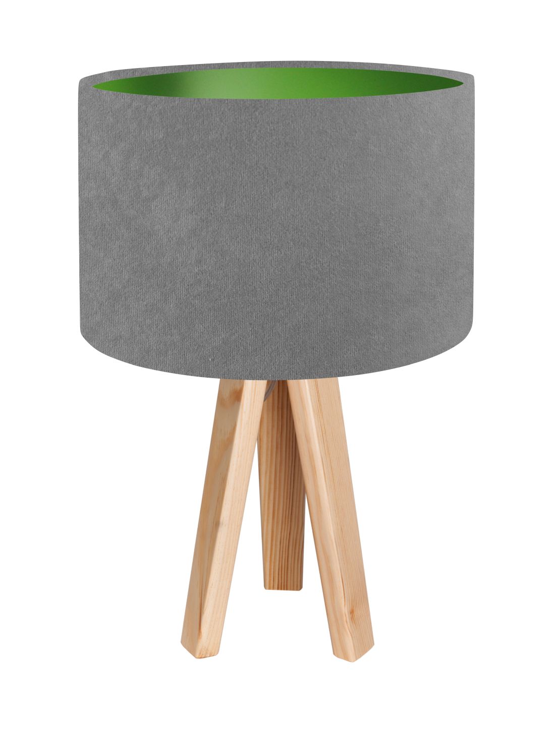 Tischleuchte Grau Grün Retro Dreibein 46cm Holz Lampe