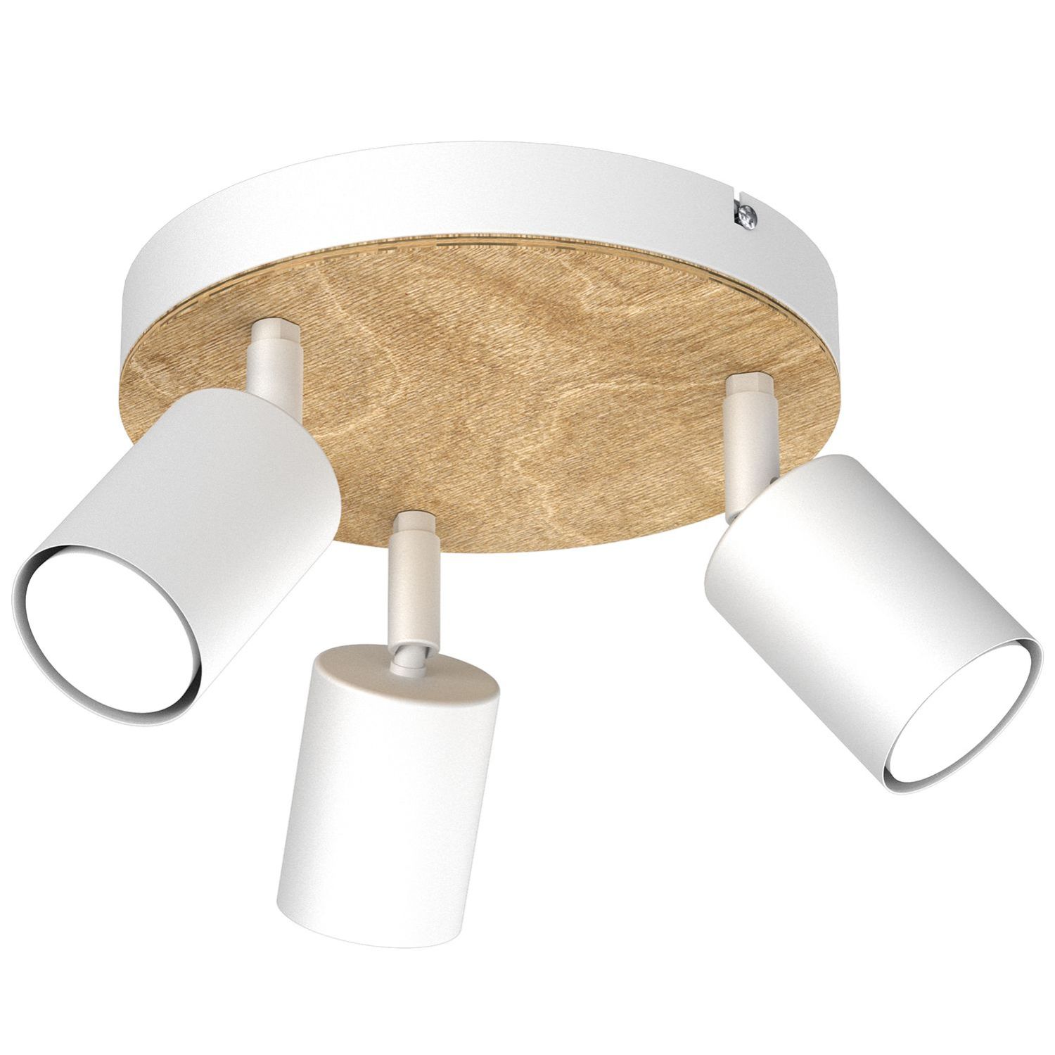 Plafonnier rond flexible bois métal blanc naturel