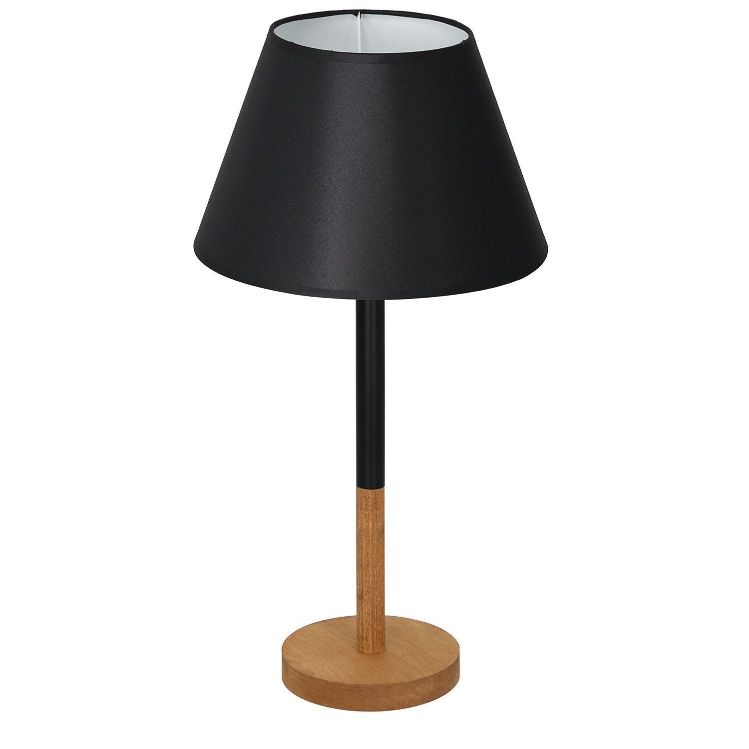 Nachttischlampe Schwarz Natur Weiß Stoff Holz 56 cm E27
