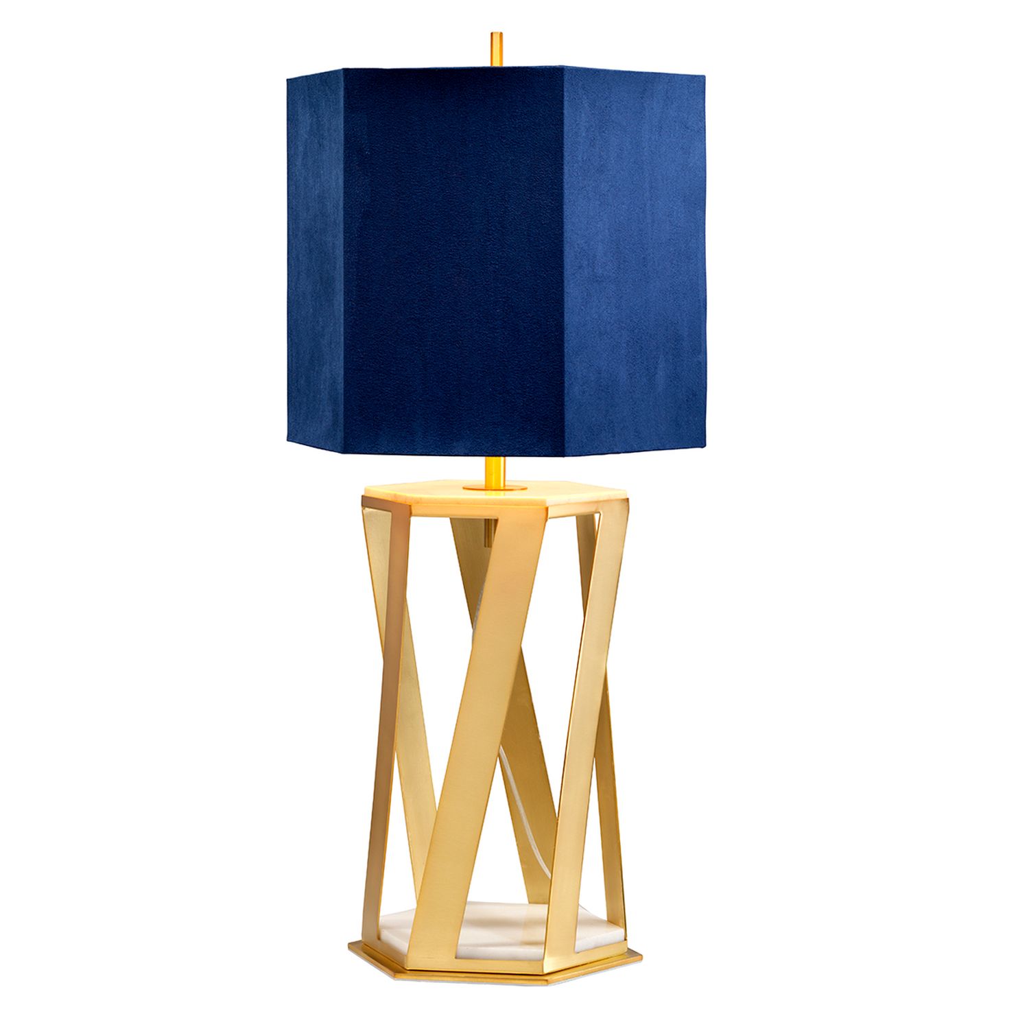 Tischlampe Design Gold Blau Marmor Fuß 87cm hoch
