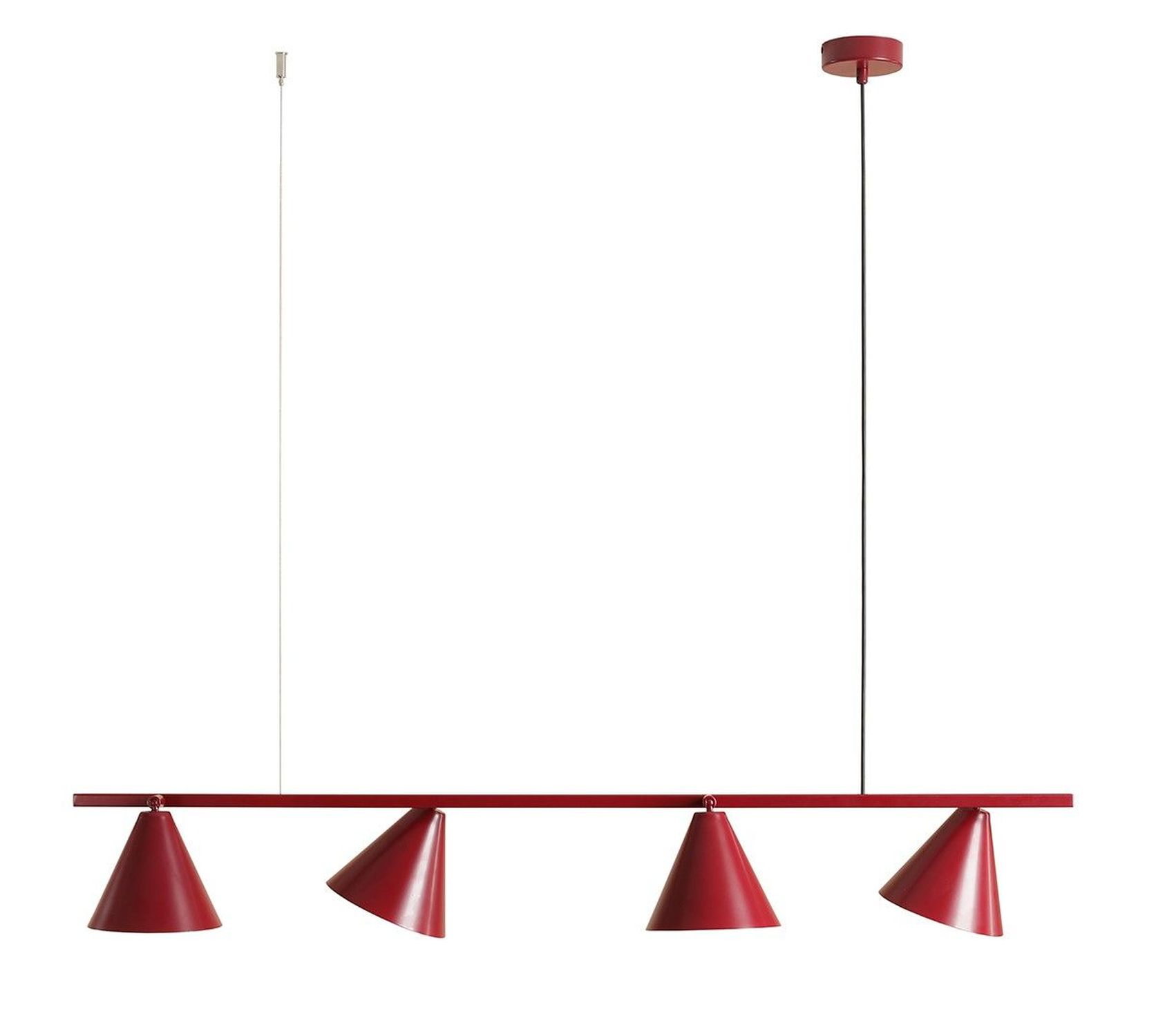 Lampe à suspendre rouge métal 4 flammes 120 cm allongée