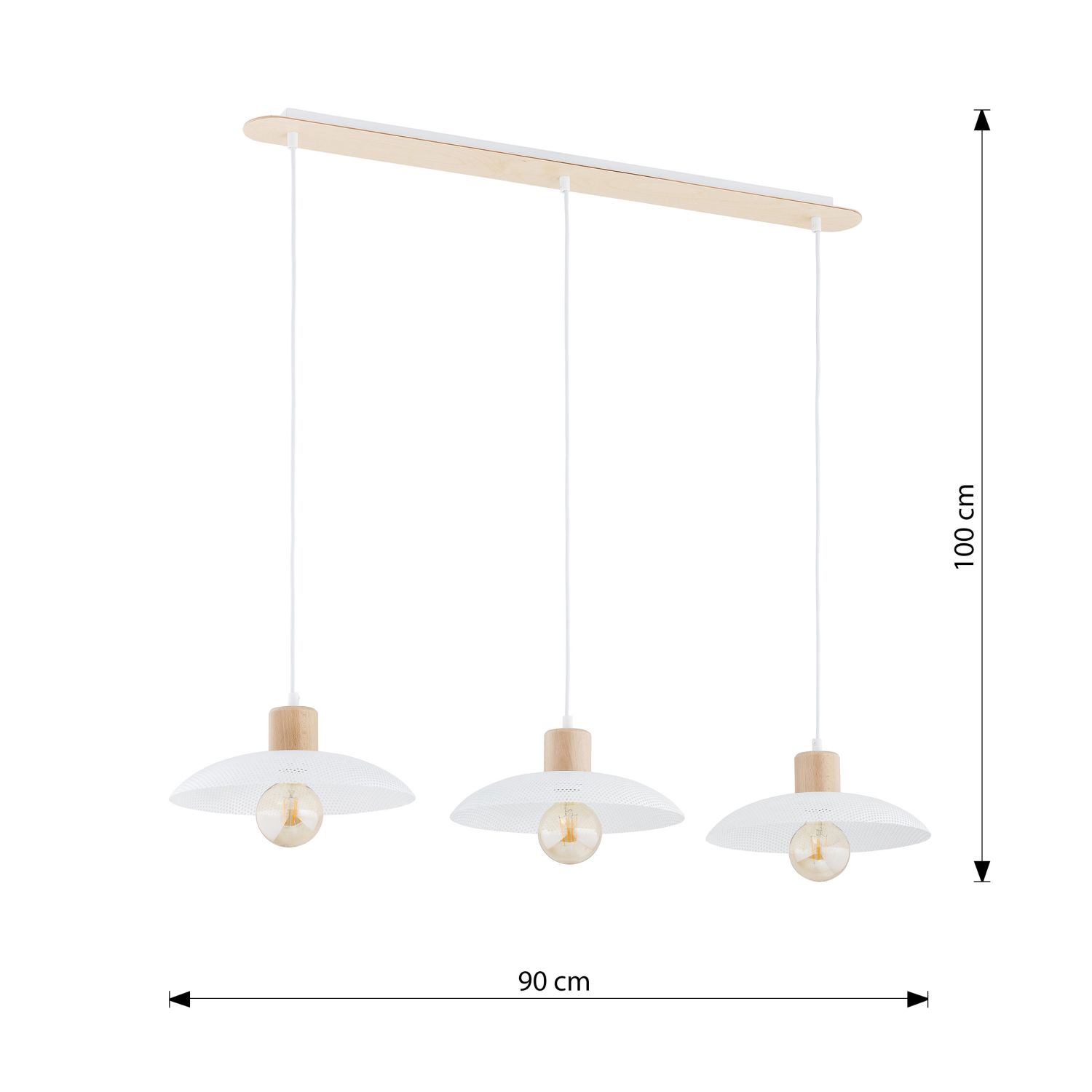 Suspension 3 flammes E27 L : 90 Blanc imitation bois métal