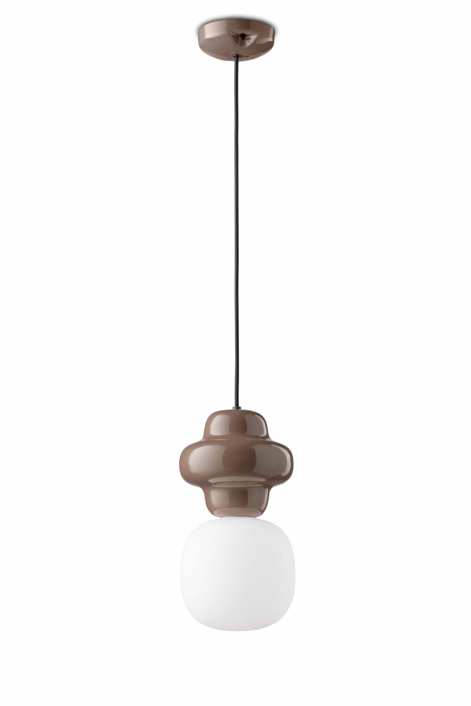 Suspension Céramique Verre Marron Blanc E14 Design Rétro