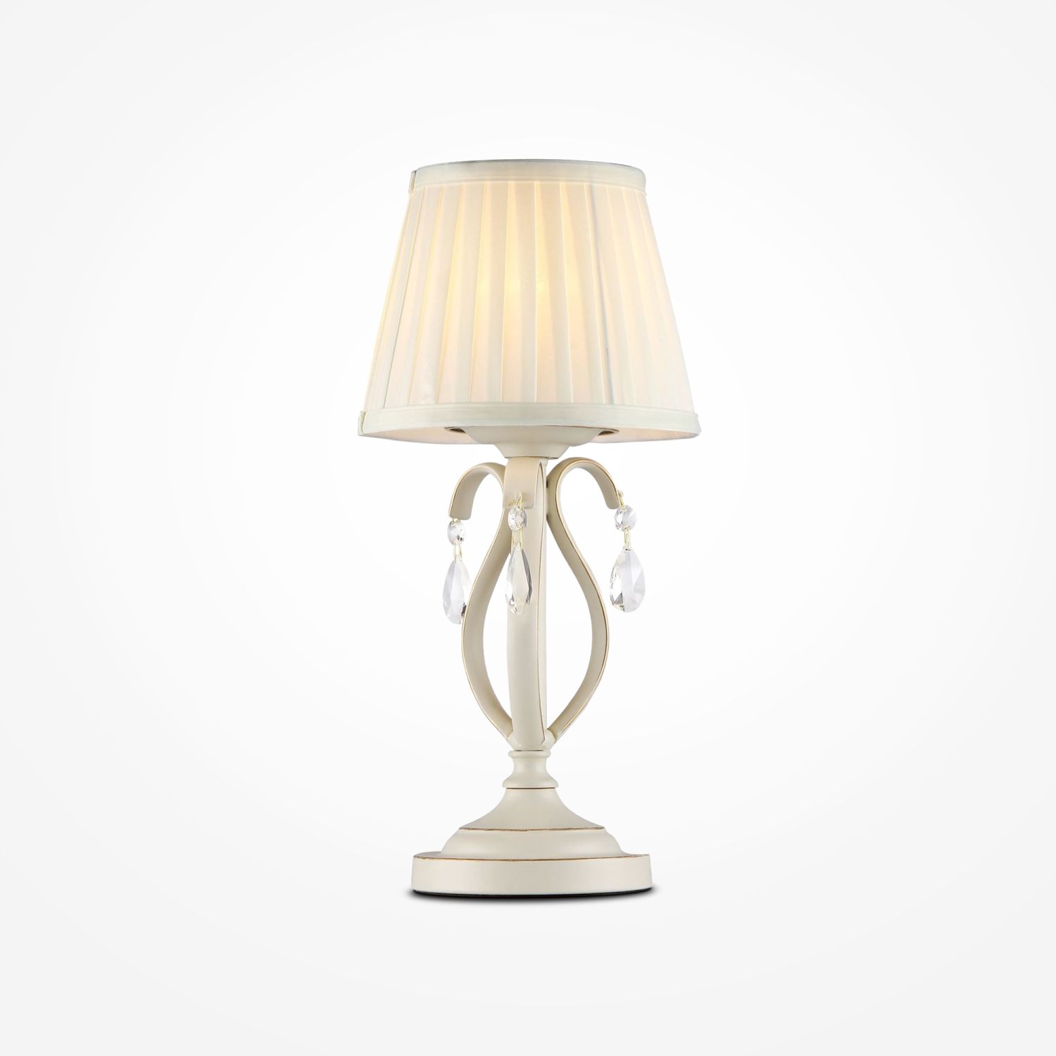 Lampe de table tissu métal E14 39 cm beige blanc rond