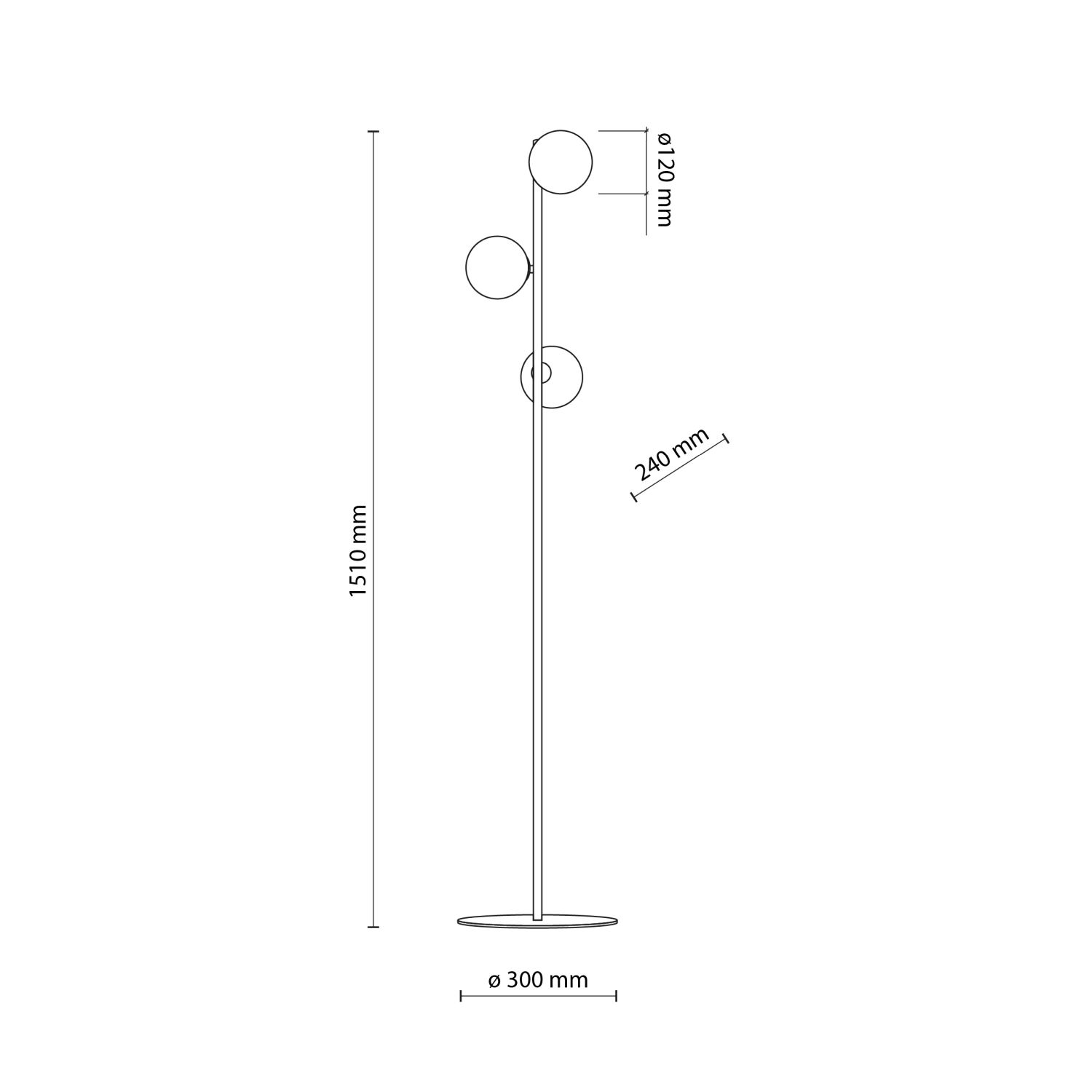 Lampadaire 151 cm verre fumé métal gris noir 3x G9