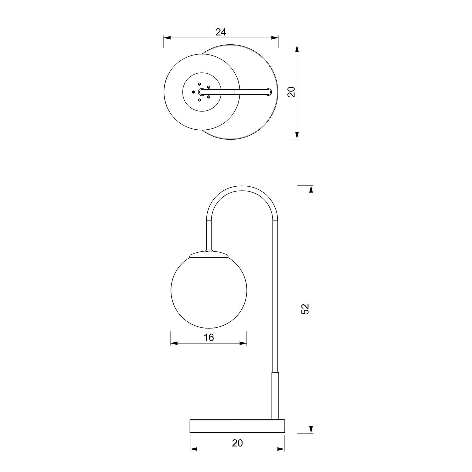 Lampe de chevet métal verre E14 52 cm noir blanc