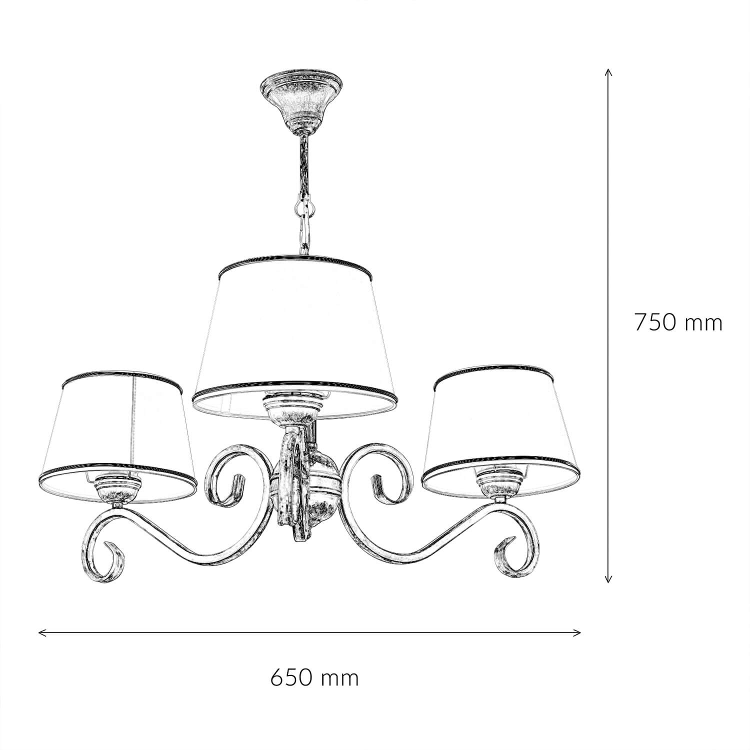 Lustre shabby avec abat-jour blanc Ø65cm LORE