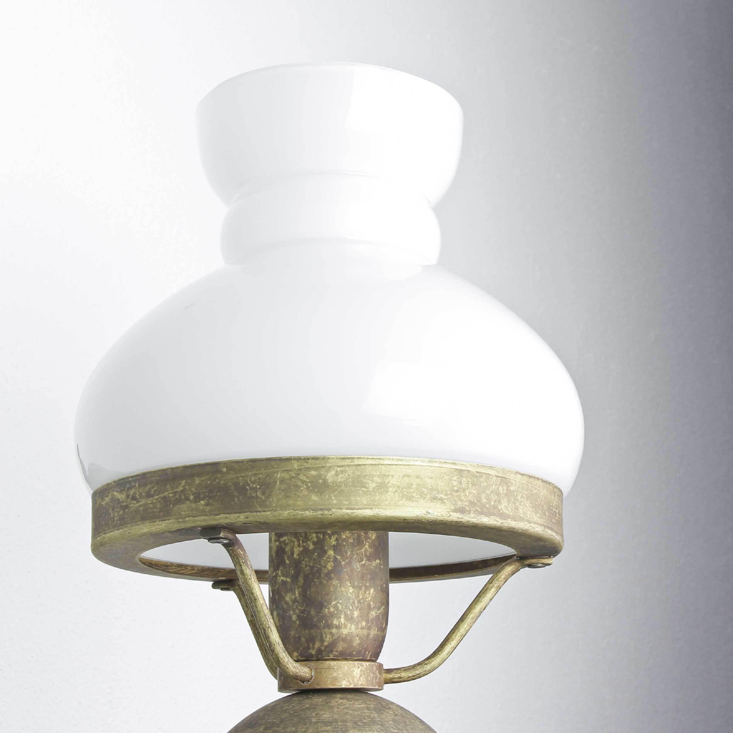 Wandlampe Weiß Glasschirm aus Echt-Messing Antik
