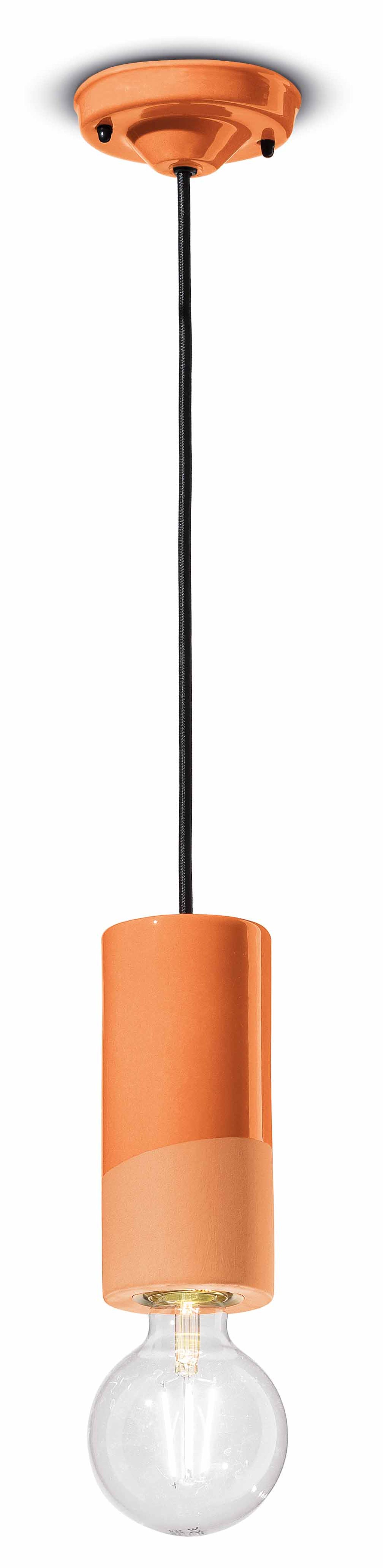 Lampe à suspendre céramique E27 ronde D : 8 cm Orange rétro ENRICO