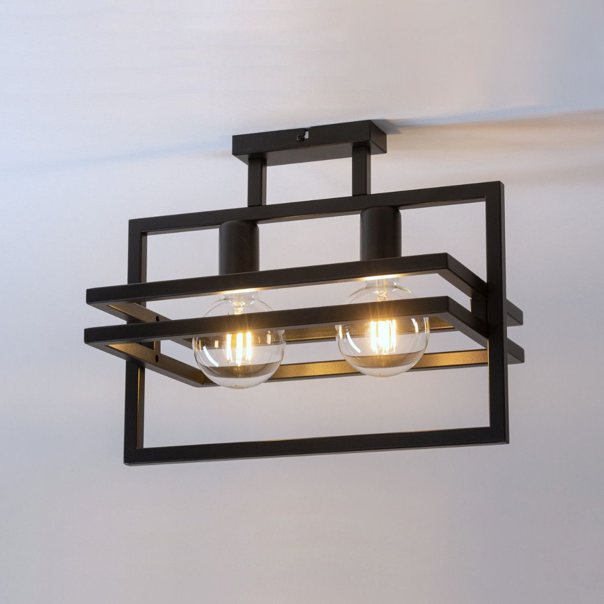 Schwarze Deckenlampe Metall Design E27 2-flammig