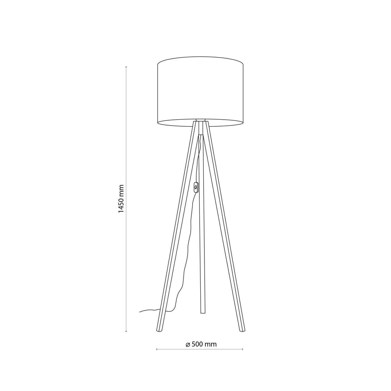 Lampadaire noir hauteur 145 cm trépied bois tissu E27