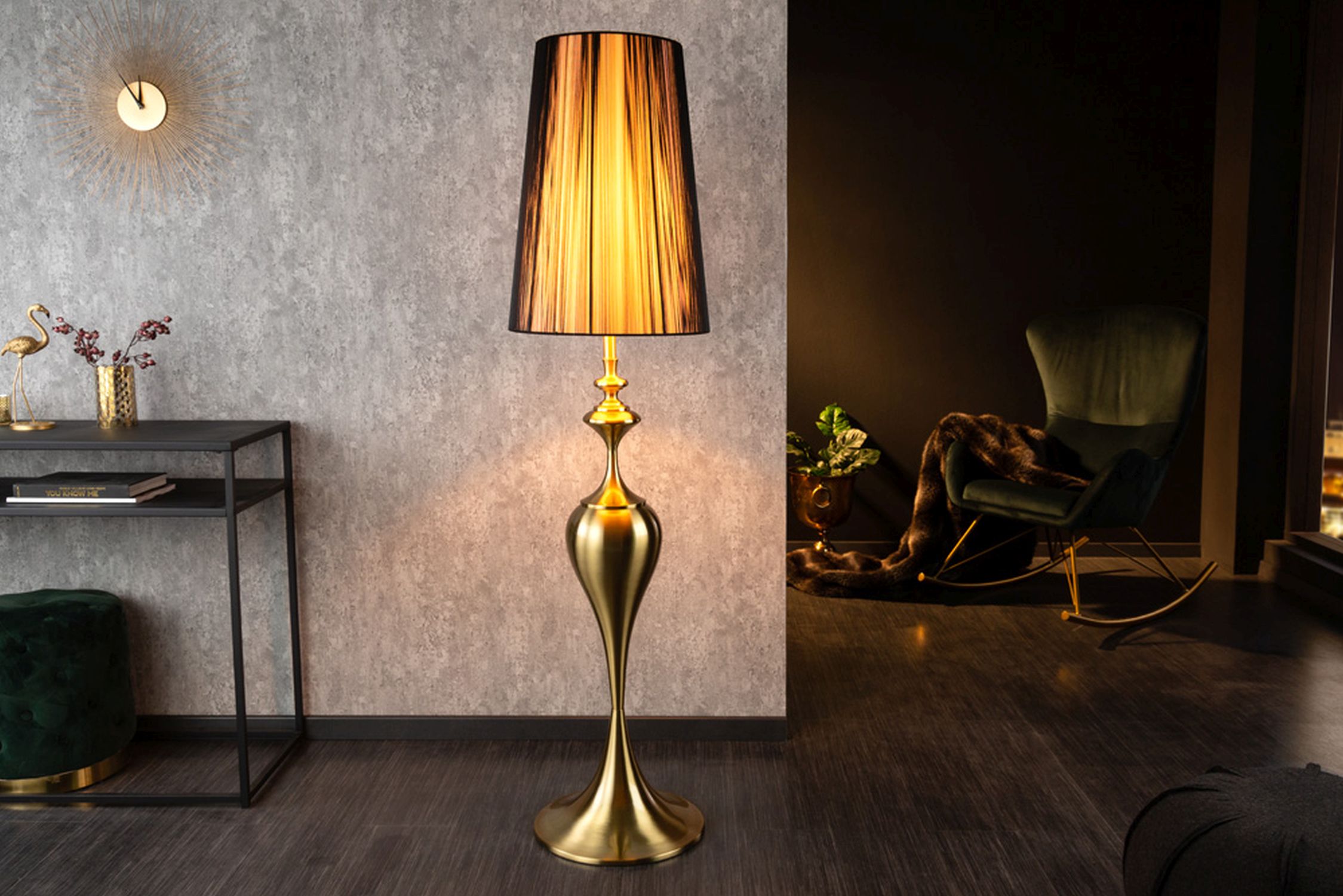 Stehlampe Metall Nylon Gold Schwarz E27 160 cm elegant
