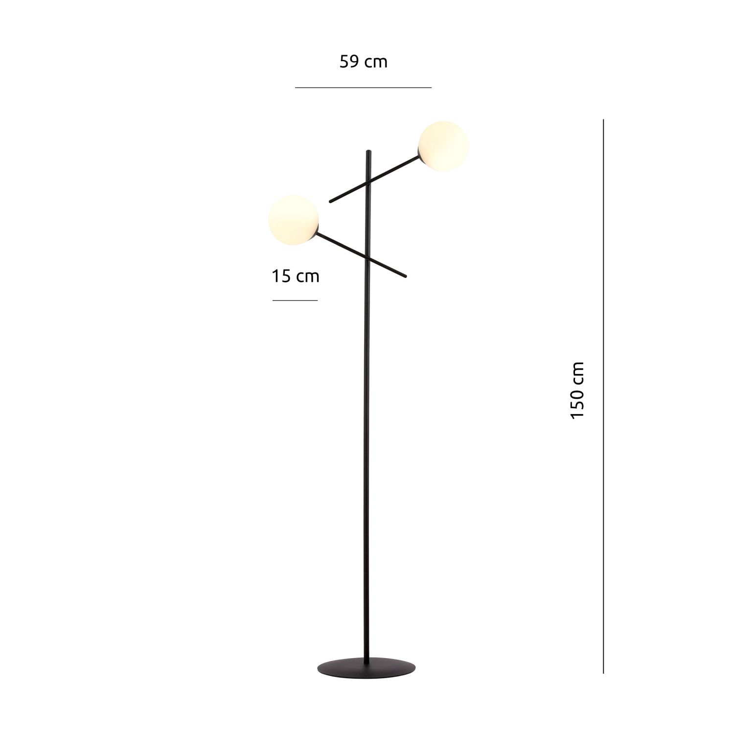 Lampadaire noir blanc 150 cm métal verre orientable 2x E14