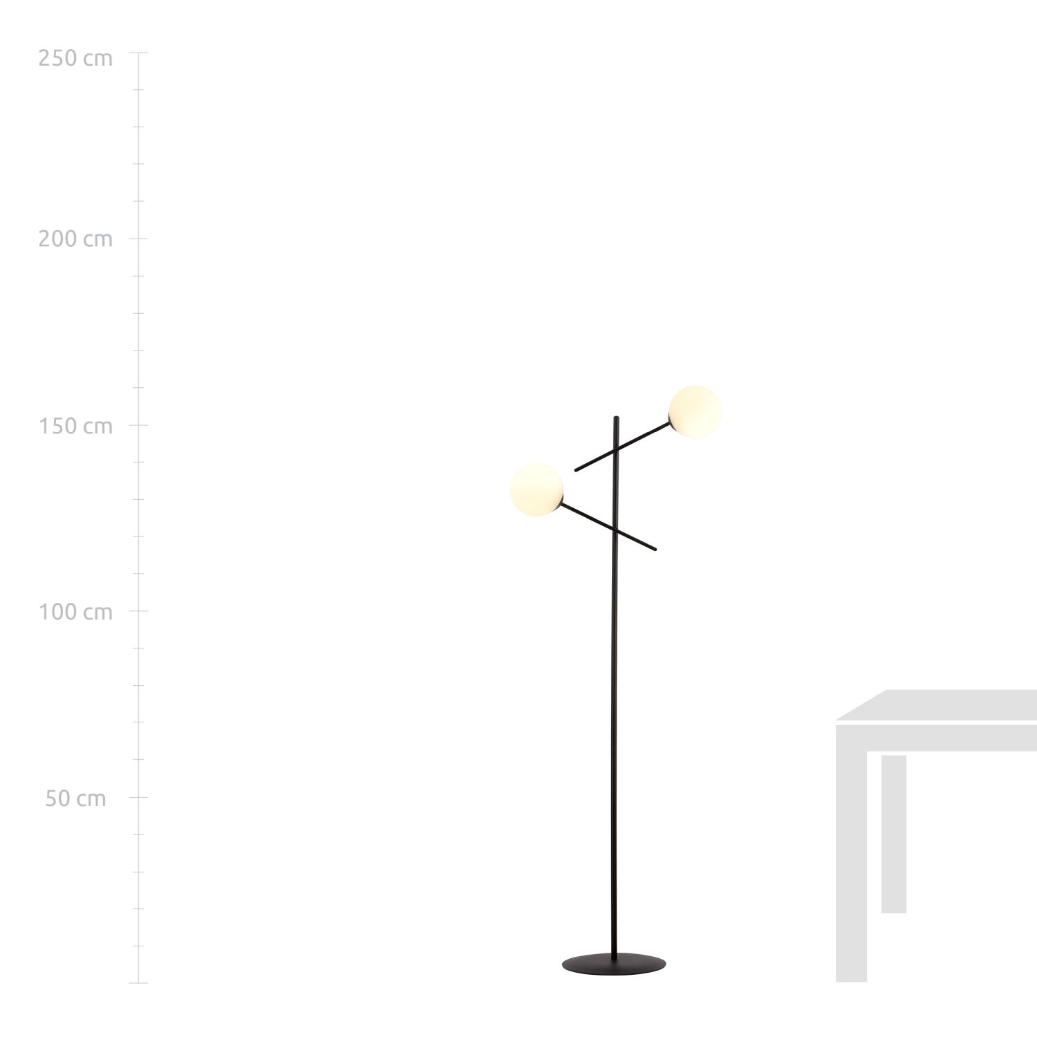 Lampadaire noir blanc 150 cm métal verre orientable 2x E14