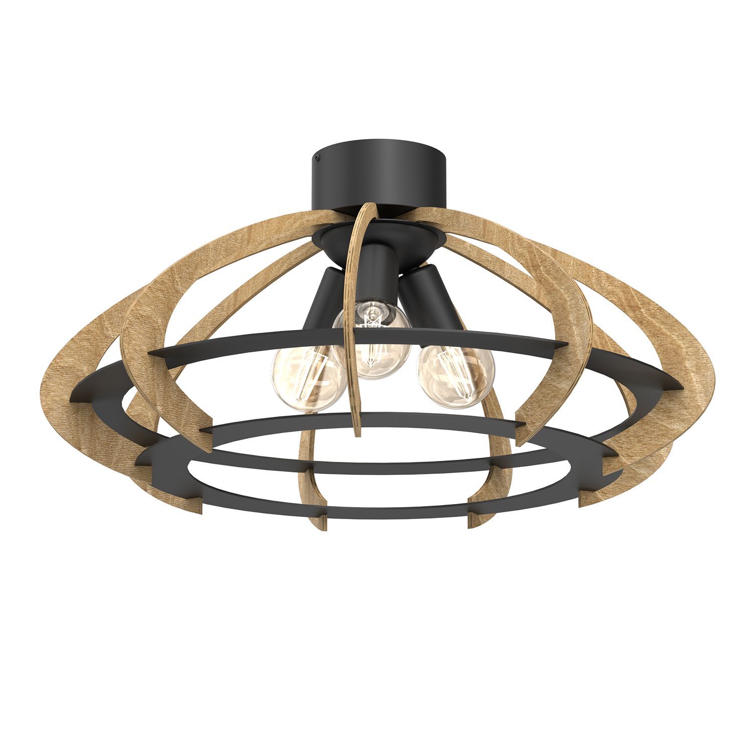 Deckenlampe Holz Metall Schwarz Natur 3-flammig Ø58 cm