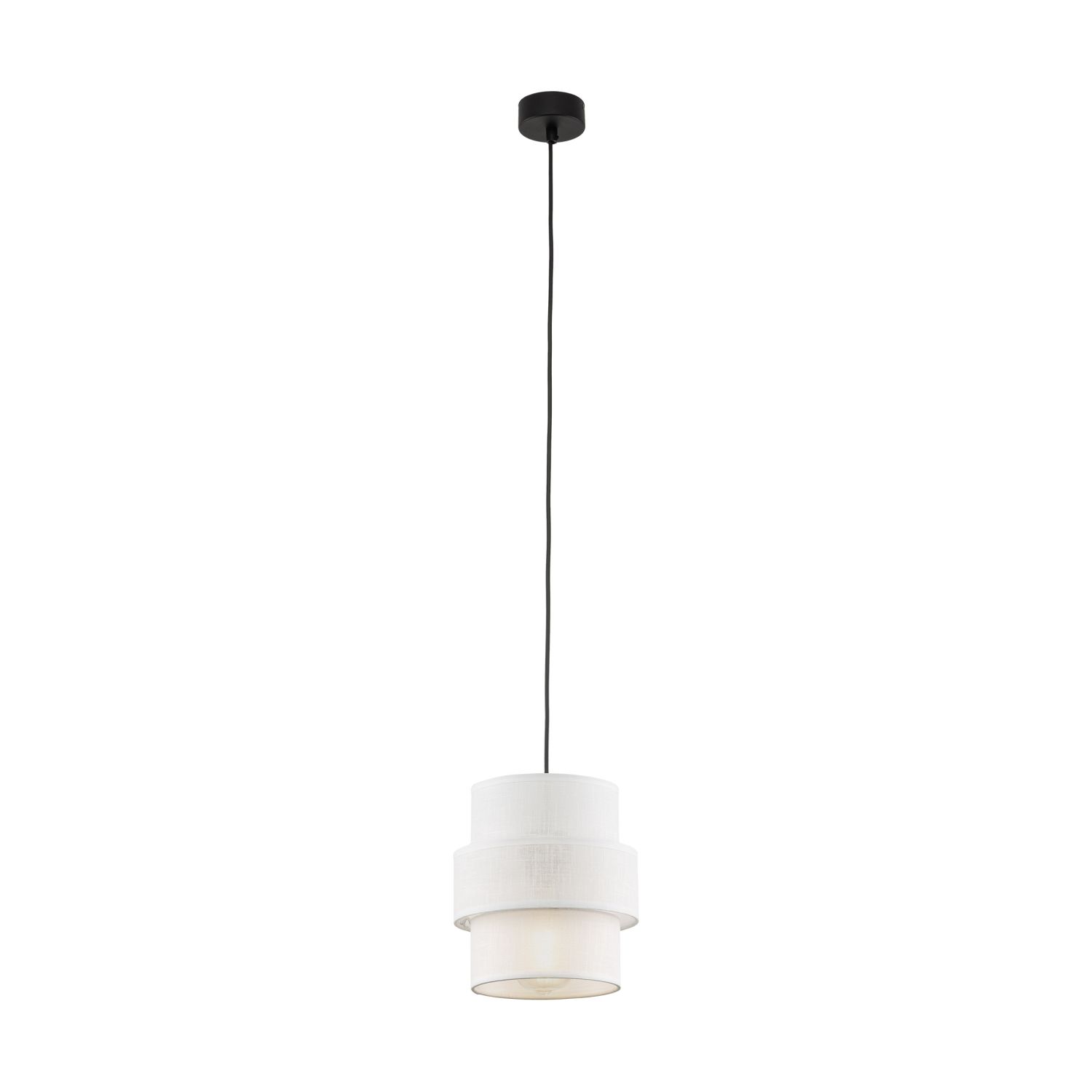 Suspension ronde Ø 20 cm Blanc Noir E27 Tissu Métal