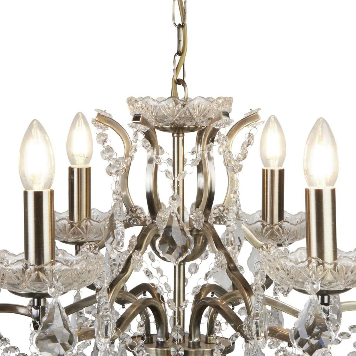 Lustre cristal Ø 70 cm laiton antique 6 flammes E14