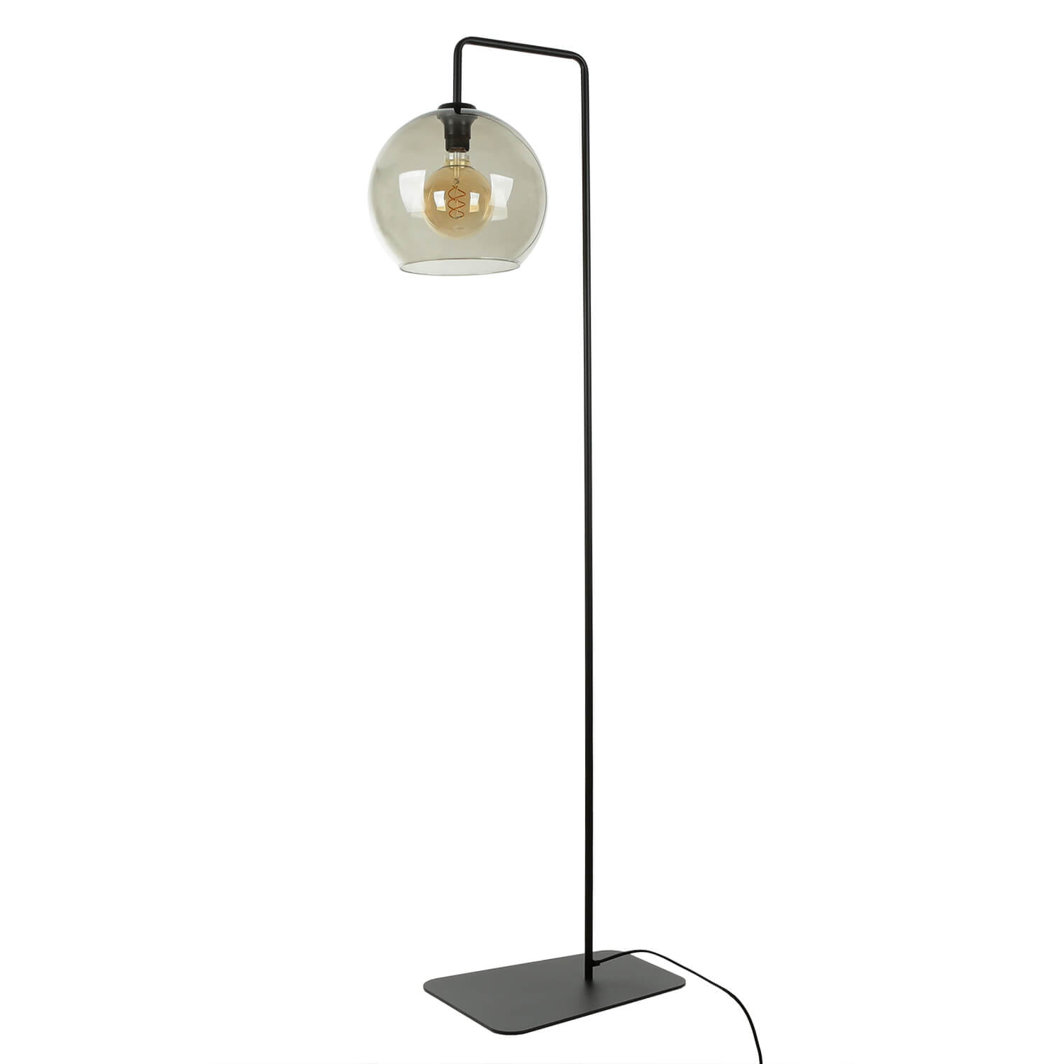 Lampadaire verre fumé 160 cm E27 Abat-jour sphérique noir gris