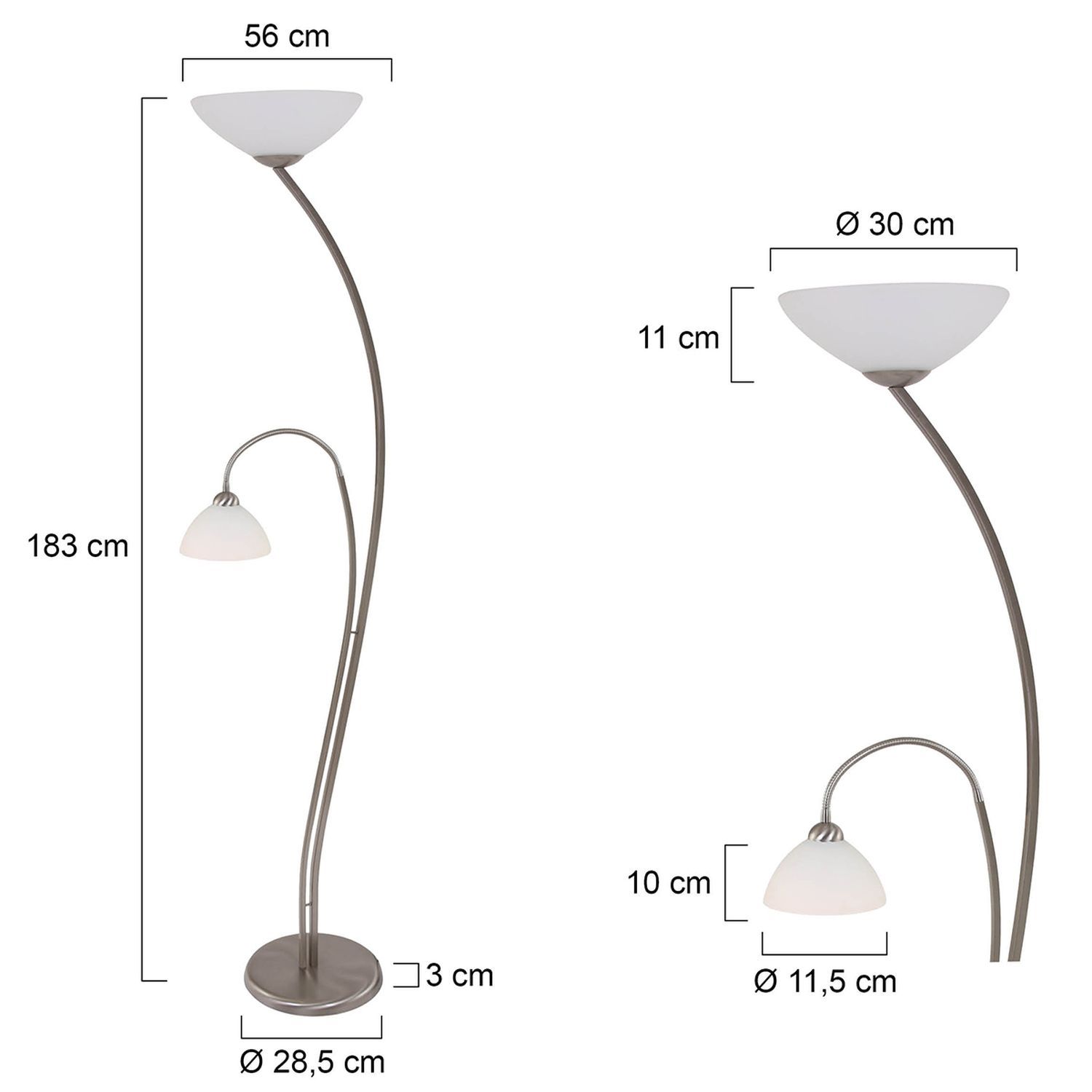 Grand plafonnier avec liseuse en acier blanc H:183 cm