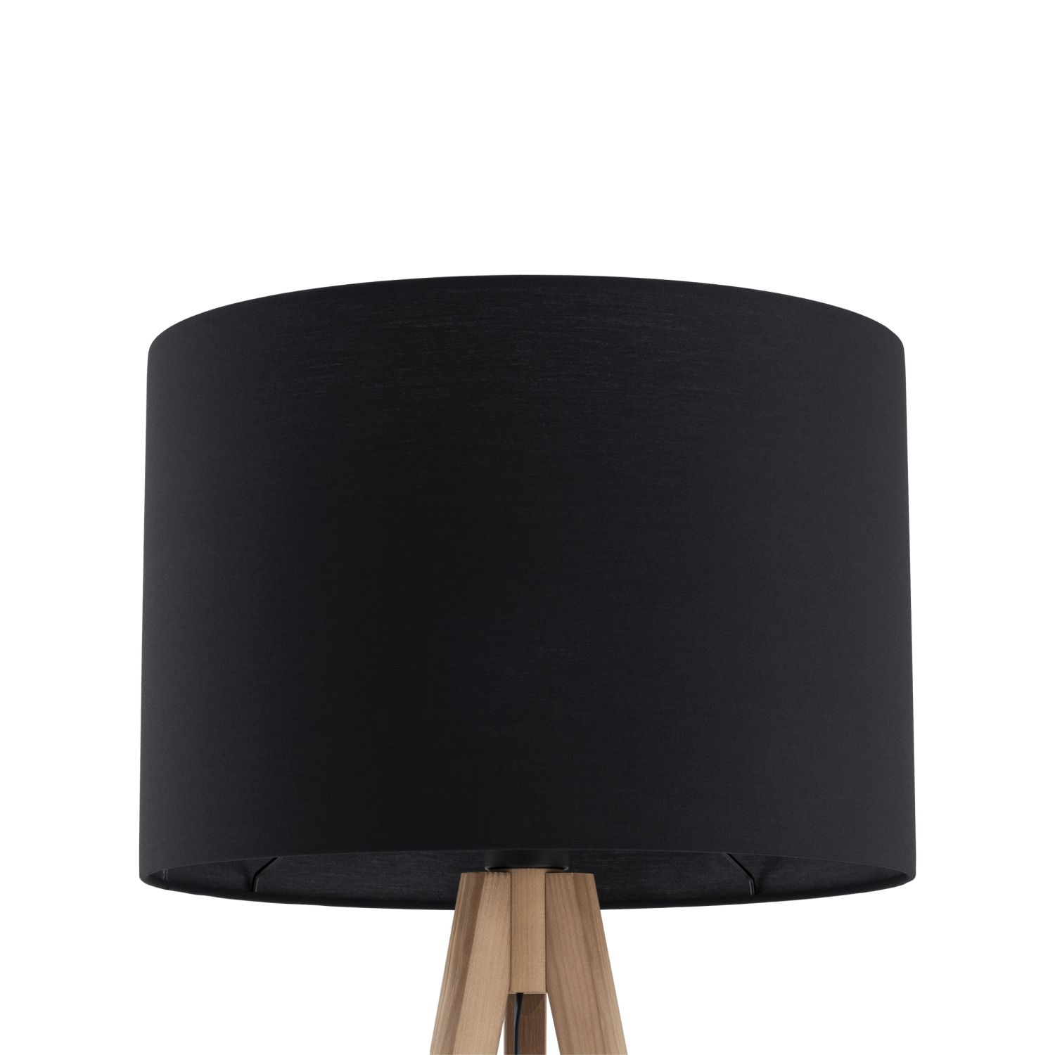 Lampadaire Trépied 145 cm petit pin noir bois tissu E27