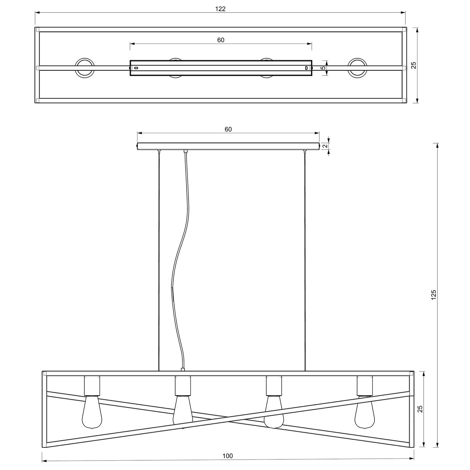 Lange Hängelampe Metall Schwarz E27 100 cm Industrial