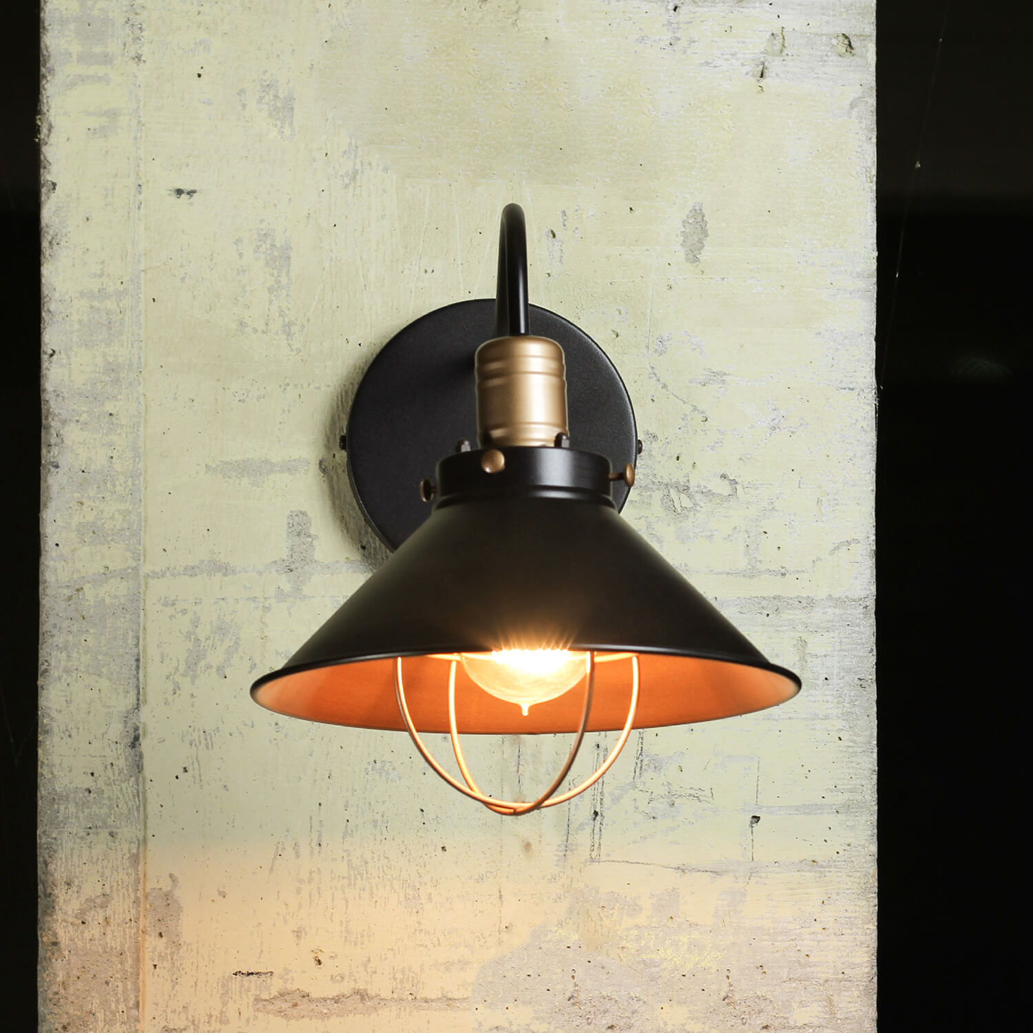Industrie Wandlampe Schwarz Kupfer E27 T:40cm LOFT