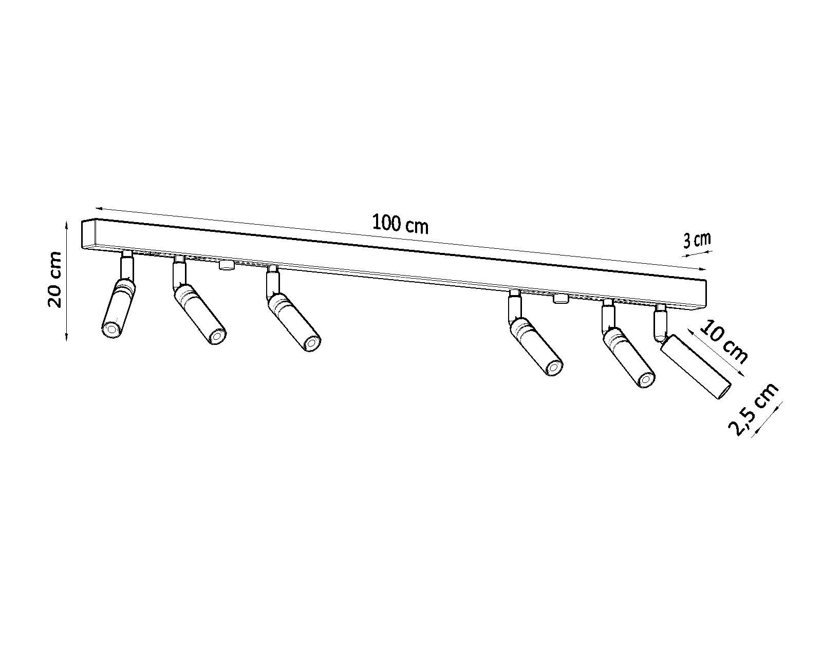 Plafonnier métal 100 cm de long 6 flammes G9 noir