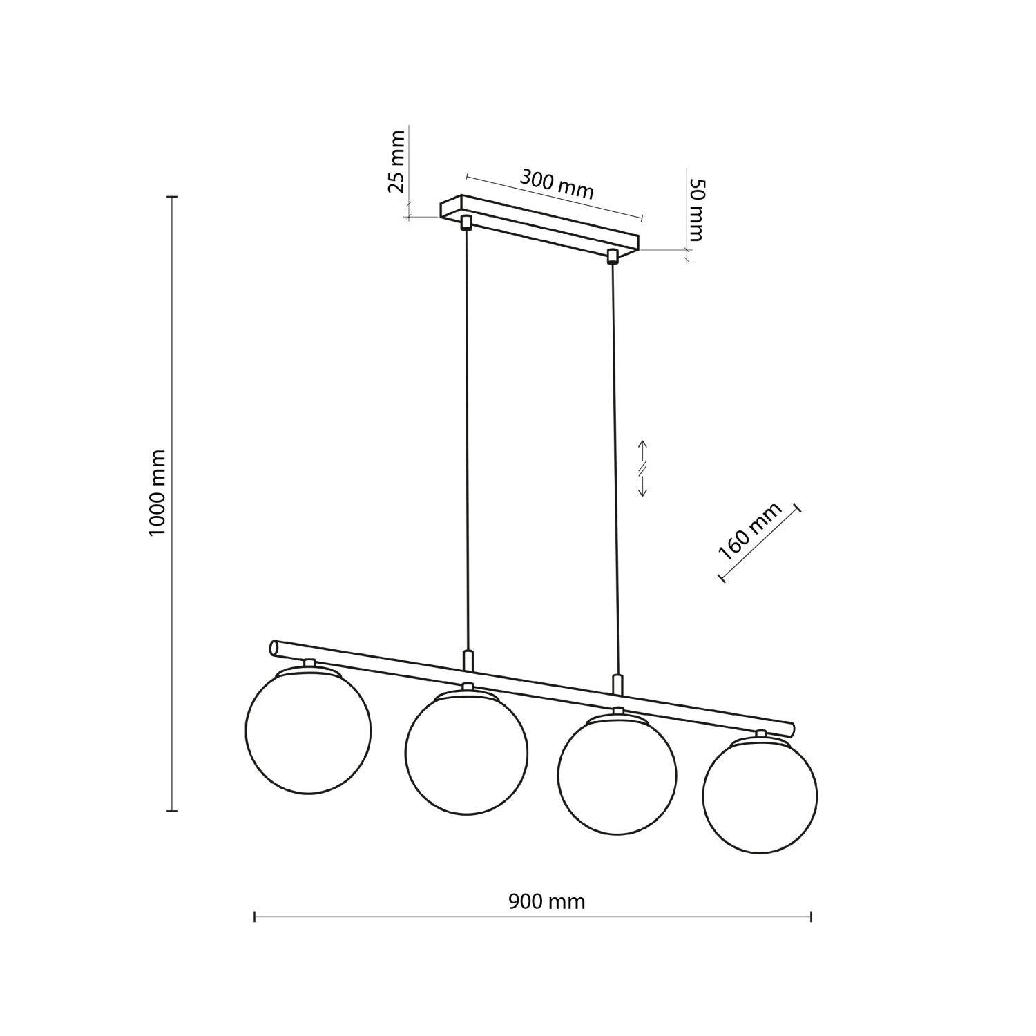 Suspension réglable L : 90 cm allongée verre métal