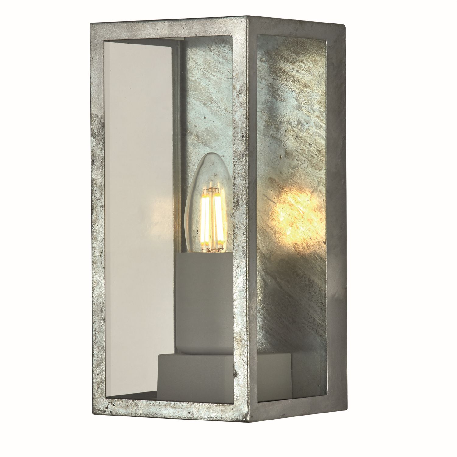 Außenwandlampe IP44 in Silber E27 Glas Metall eckig H: 24 cm