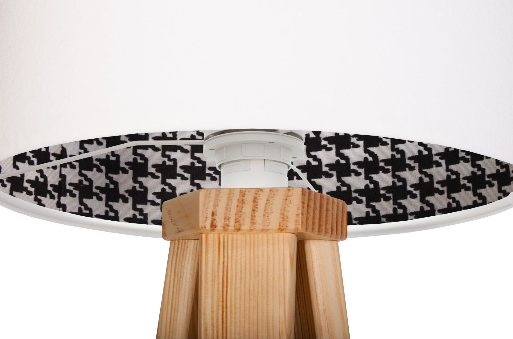 Tischleuchte Dreibein Hahnentritt Weiß Holz 46cm Retro