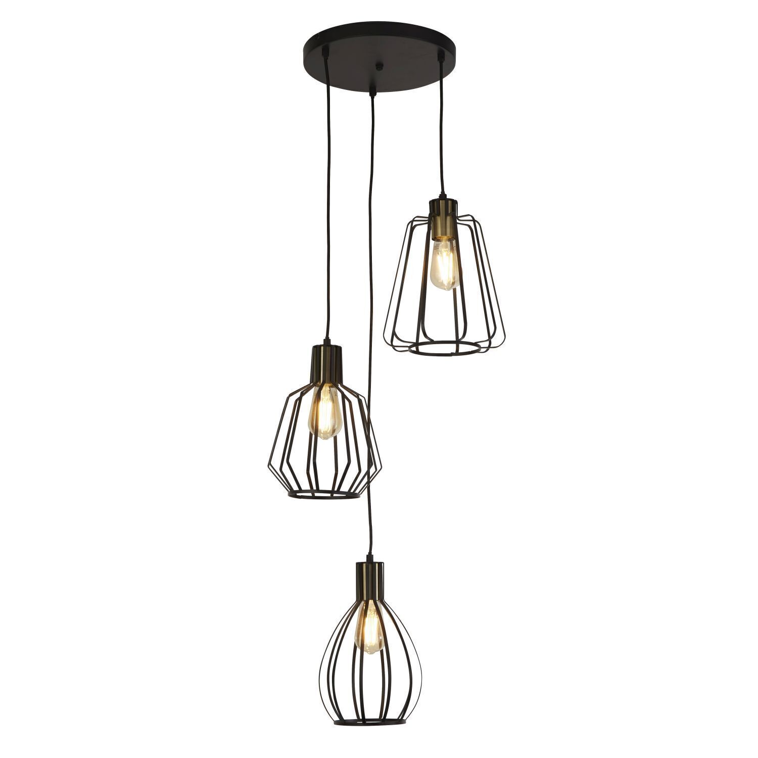 Pendelleuchte Baguio – 3-flammig, Metall Gitter-Optik, Schwarz, Höhenverstellbar, Vintage Design, Ohne Leuchtmittel