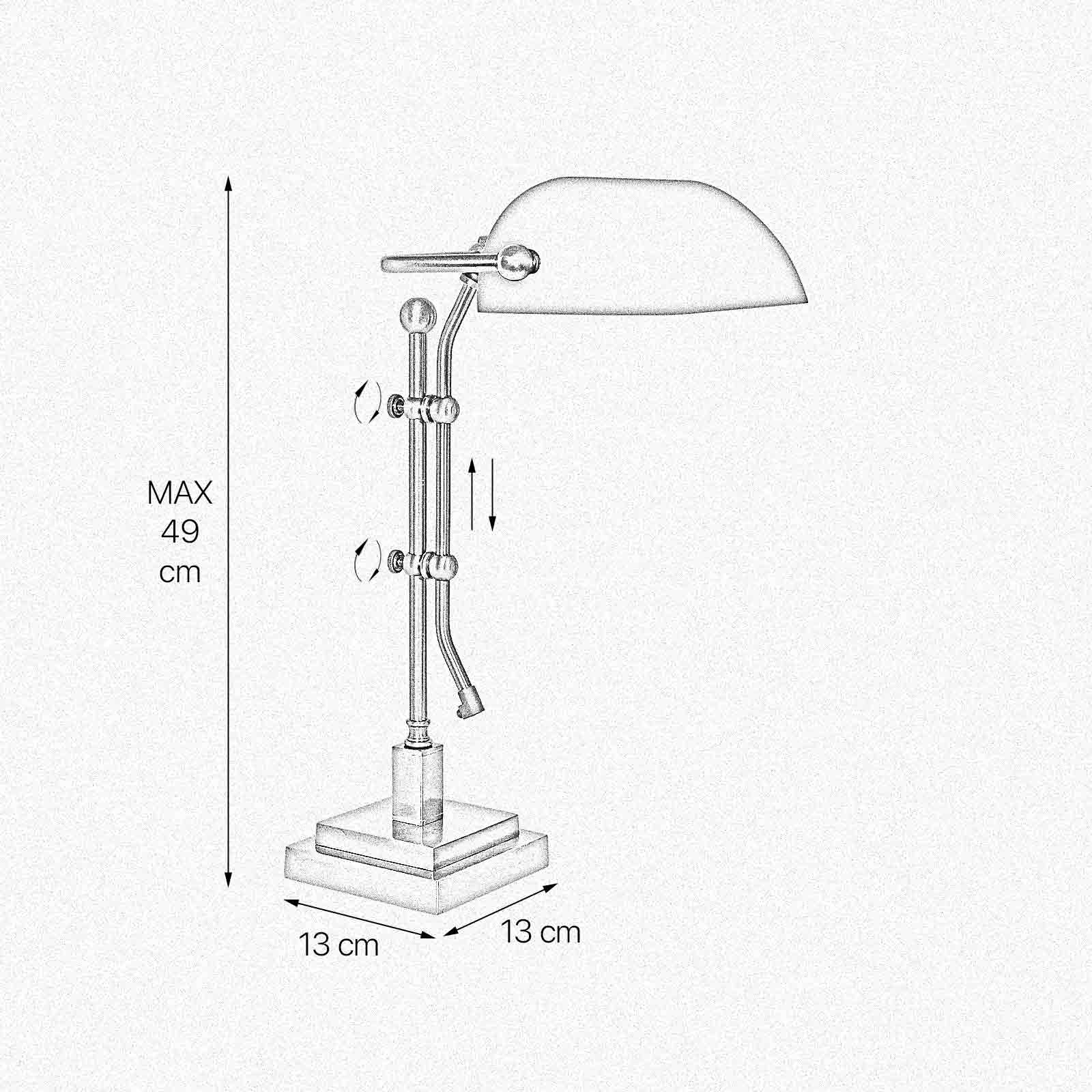 Lampe de bureau laiton verre H : 49 cm Interrupteur à tirette E27