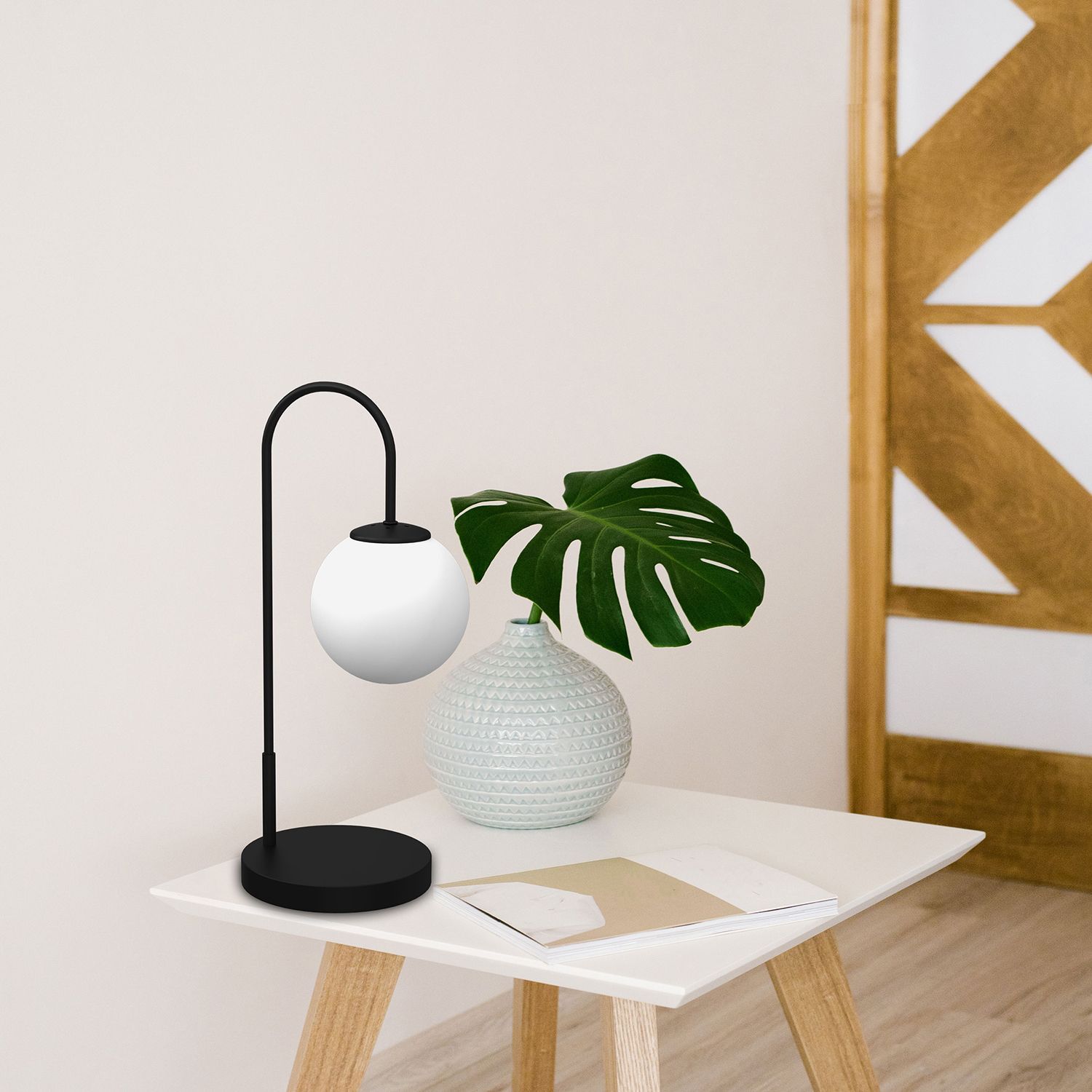 Lampe de chevet métal verre E14 52 cm noir blanc