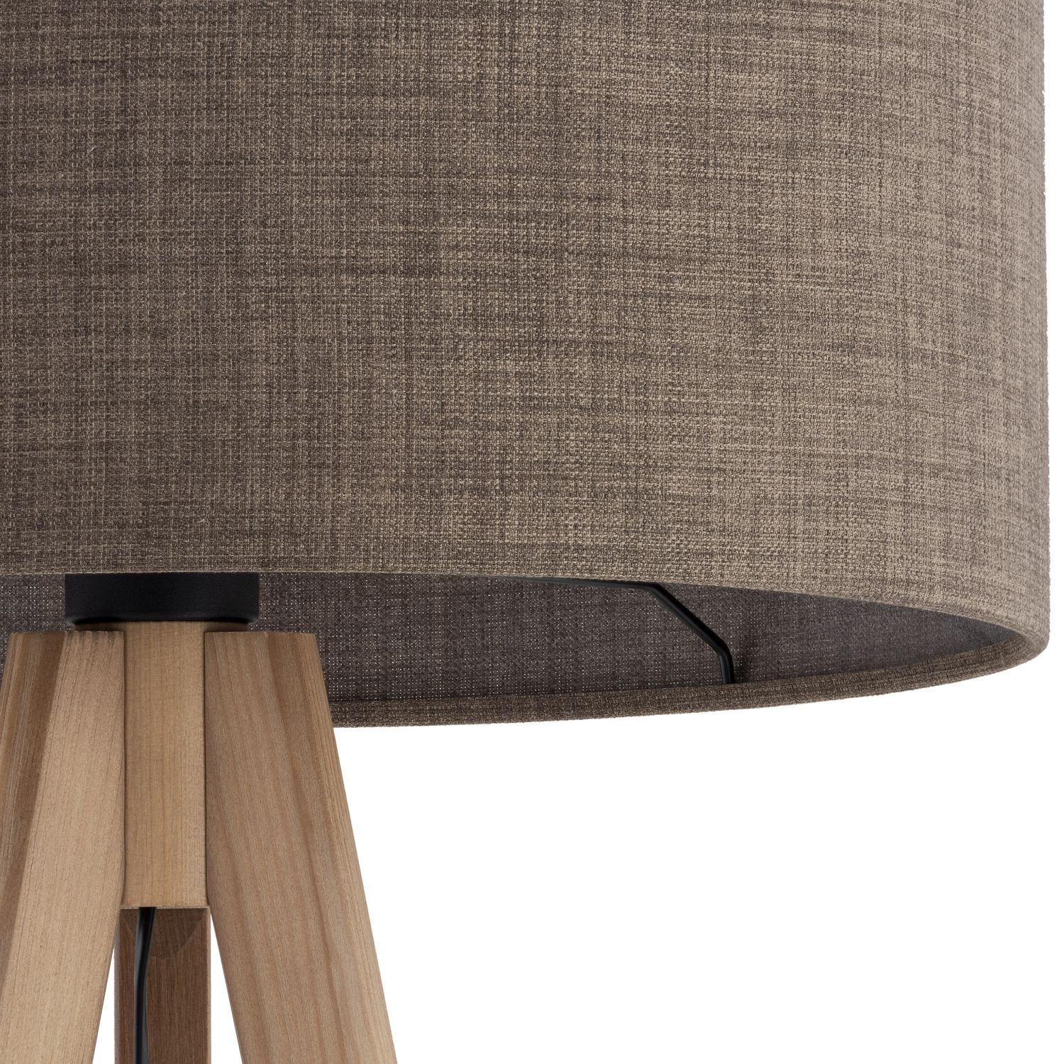 Lampadaire 145 cm trépied en pin brun E27 tissu bois