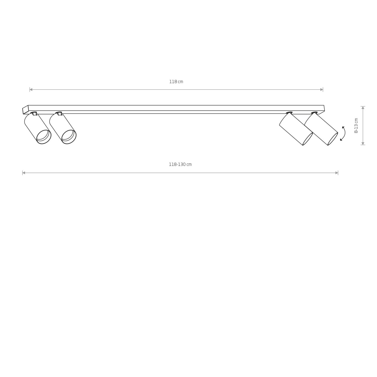 Spot de plafond blanc 4 flammes GU10 orientable 118 cm de long