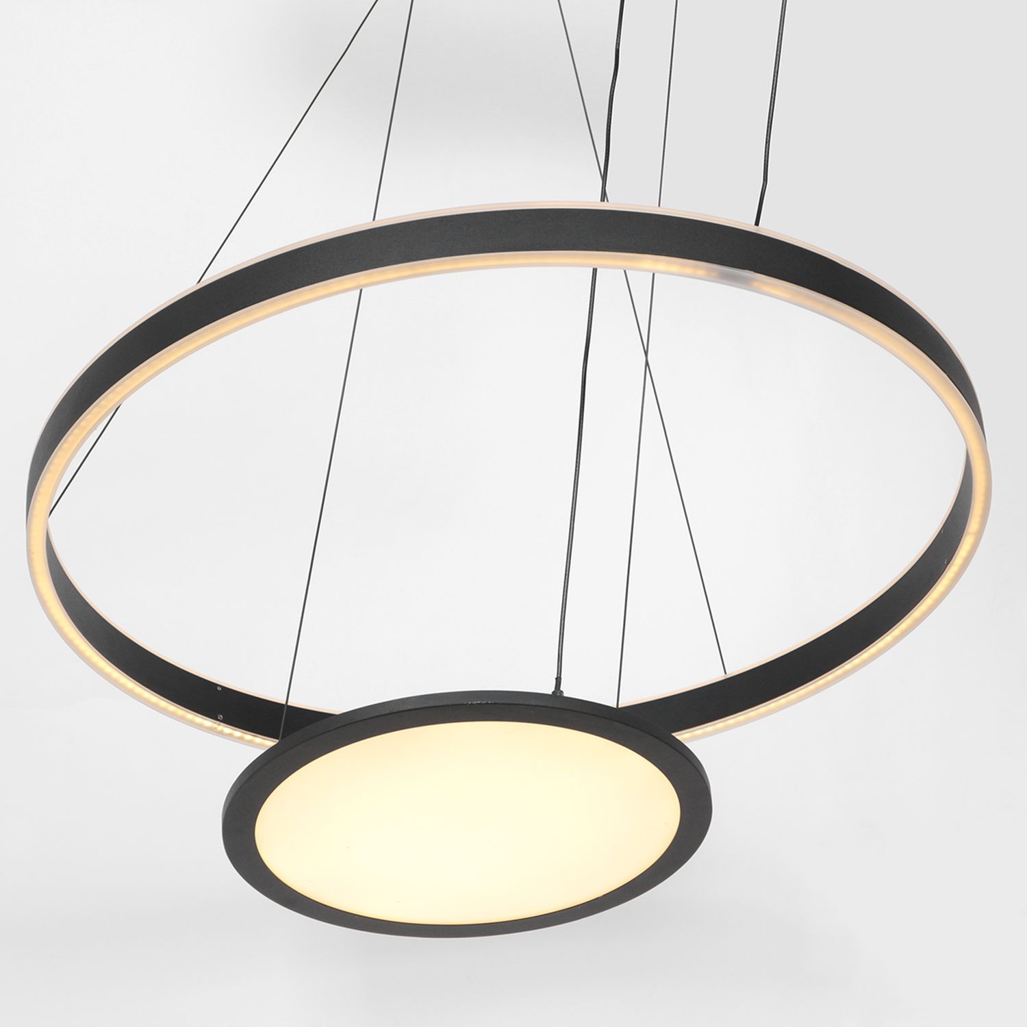 Lampe LED à suspendre noire Ø60 cm ronde 2700 K anneau plaque