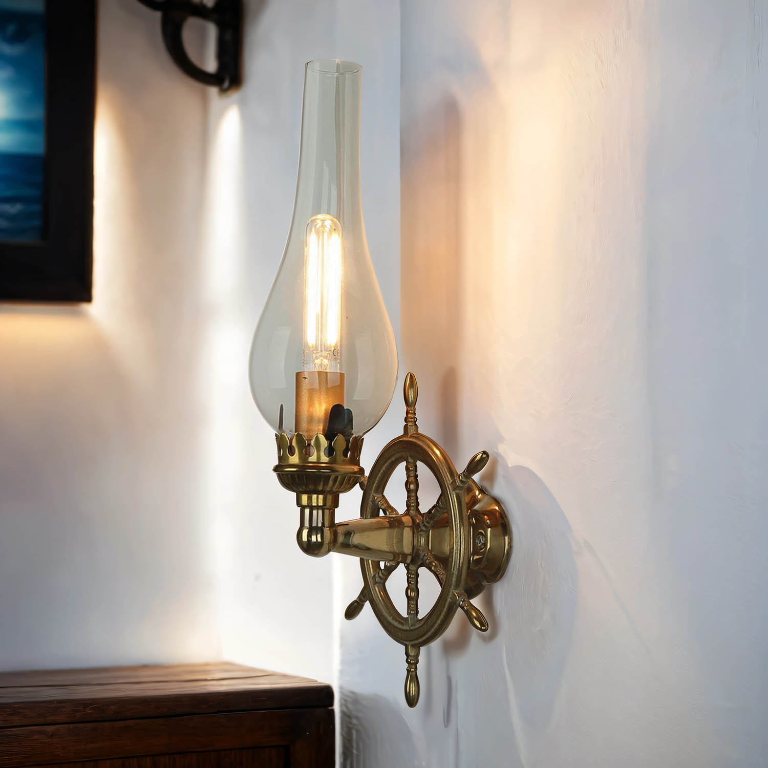 Wandlampe Messing Glas Maritim Antik Badezimmer Flur