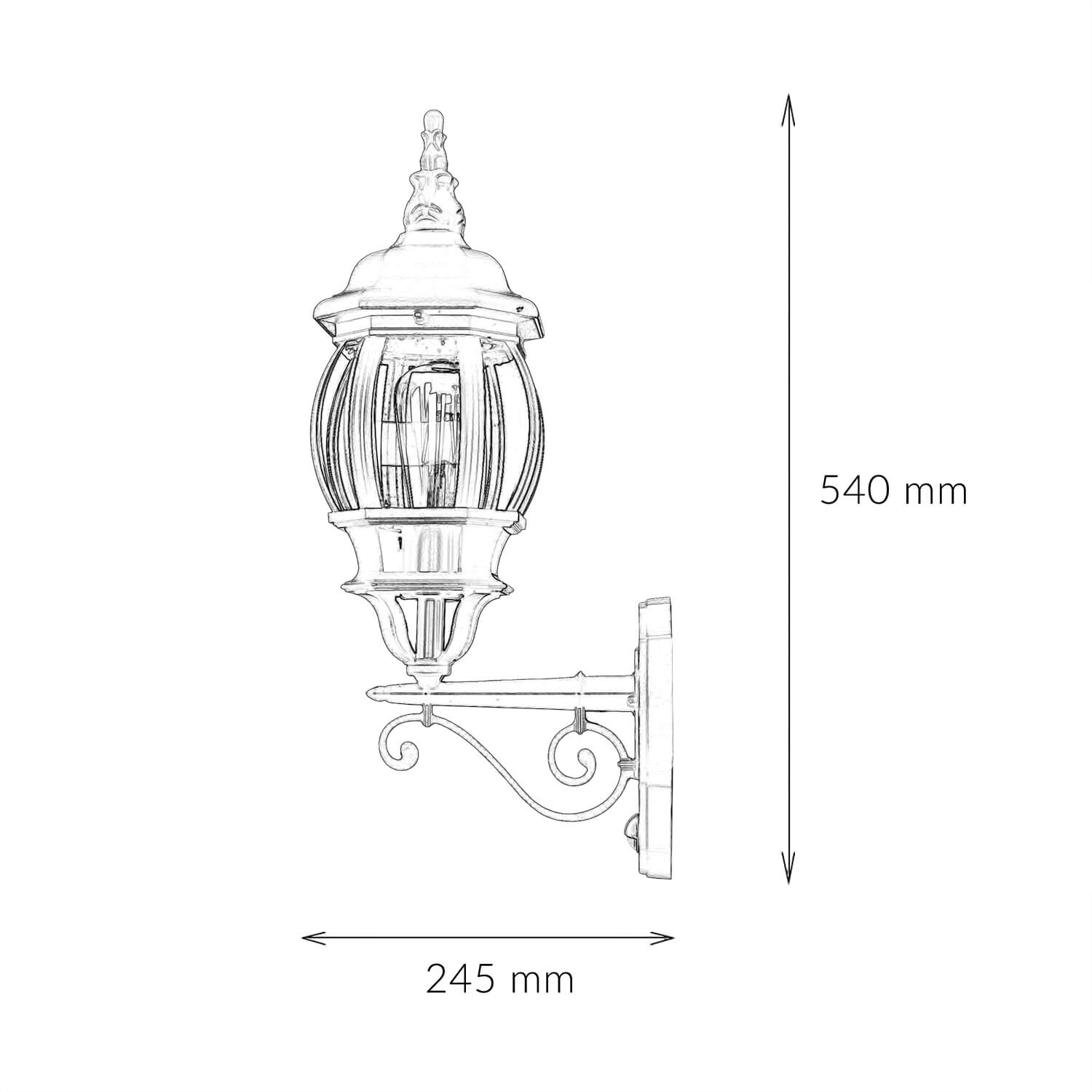 Außenwandlampe Schwarz E27 H: 54 cm Rustikal Glas Alu