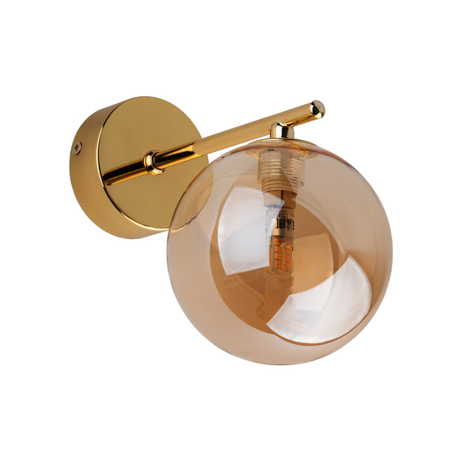 Wandlampe Kugelschirm Glas Metall in Bernstein Gold