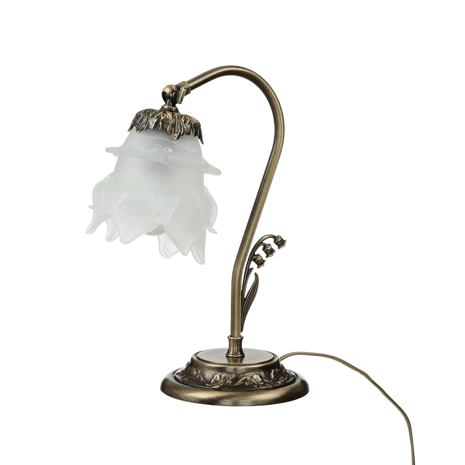 Tischlampe Glasschirm Weiß Echt-Messing Floral