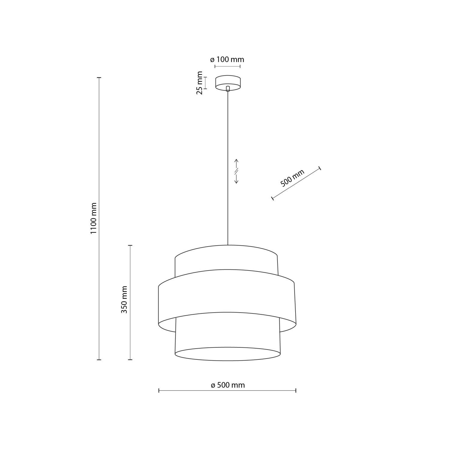 Suspension Tissu Blanc Ø 50 cm H : max. 160 cm 3x E27