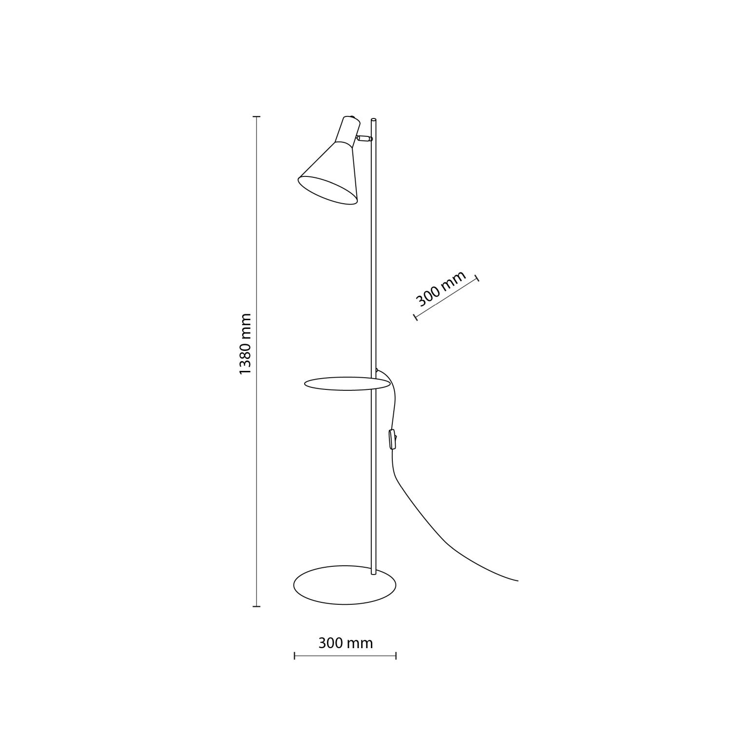 Stehlampe mit Ablage E27 verstellbarer Schirm Schwarz 138 cm