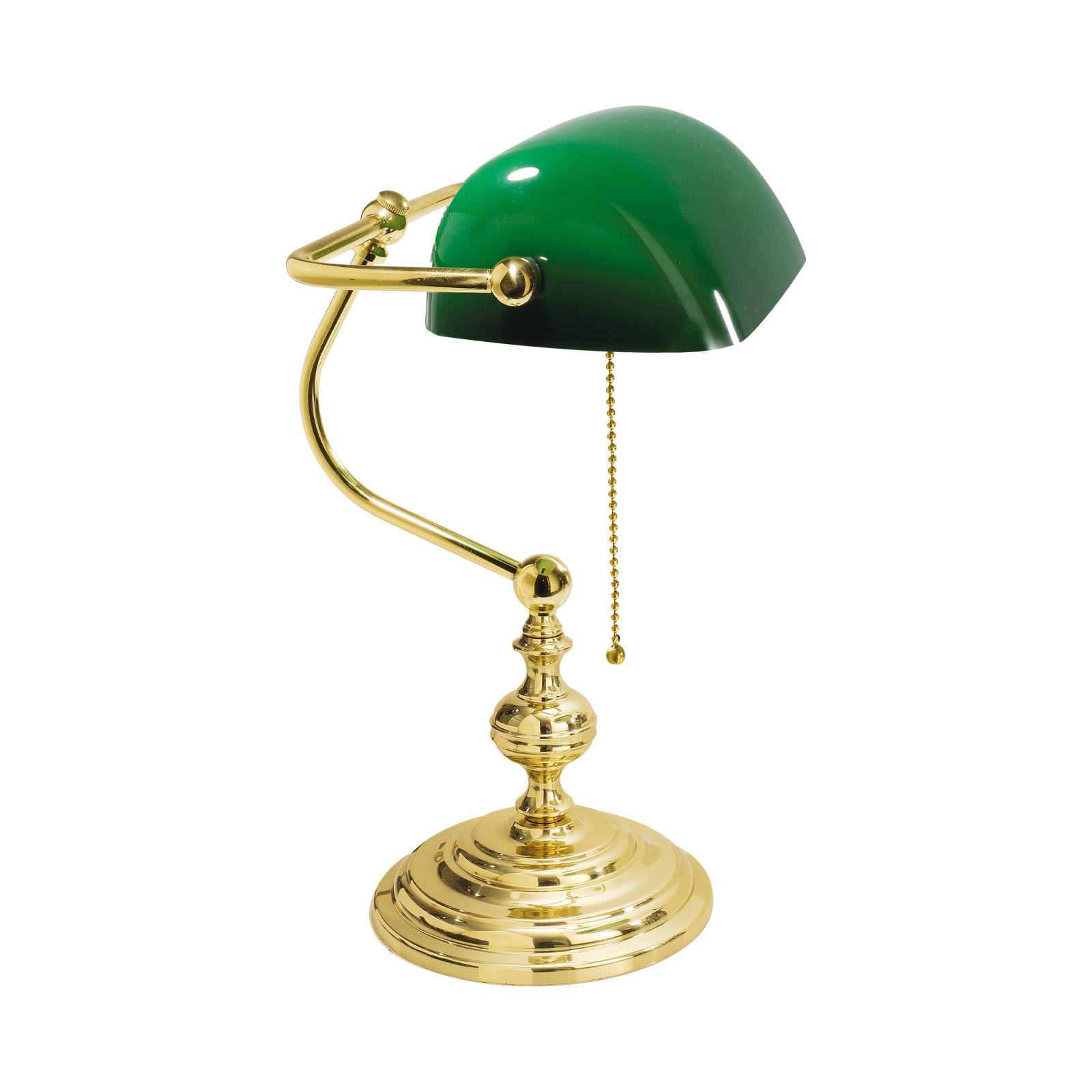 Lampe de banquier 39 cm E27 laiton verre interrupteur à tirette vert