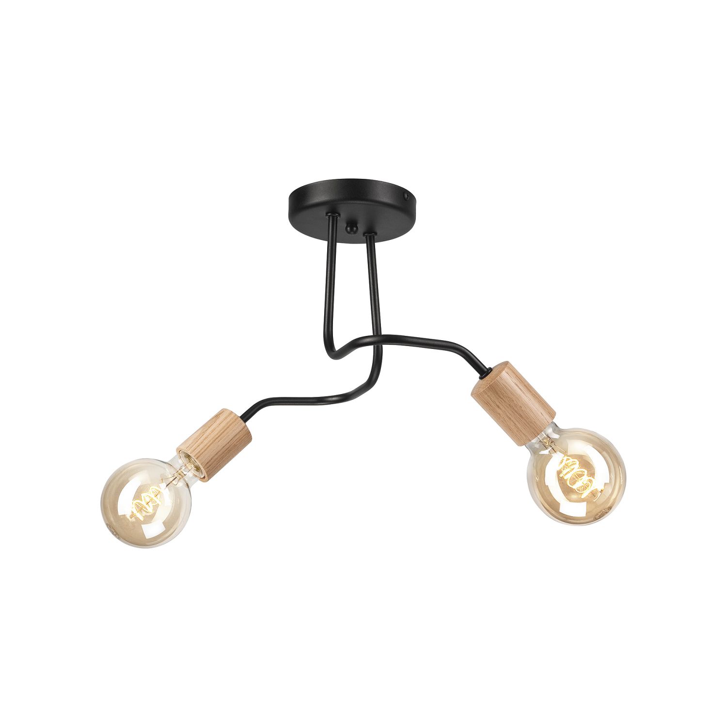 Deckenlampe Schwarz 2-flammig E27 Metall Holz Retro