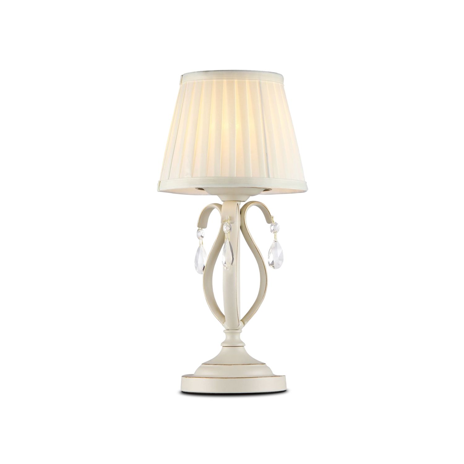 Lampe de table tissu métal E14 39 cm beige blanc rond