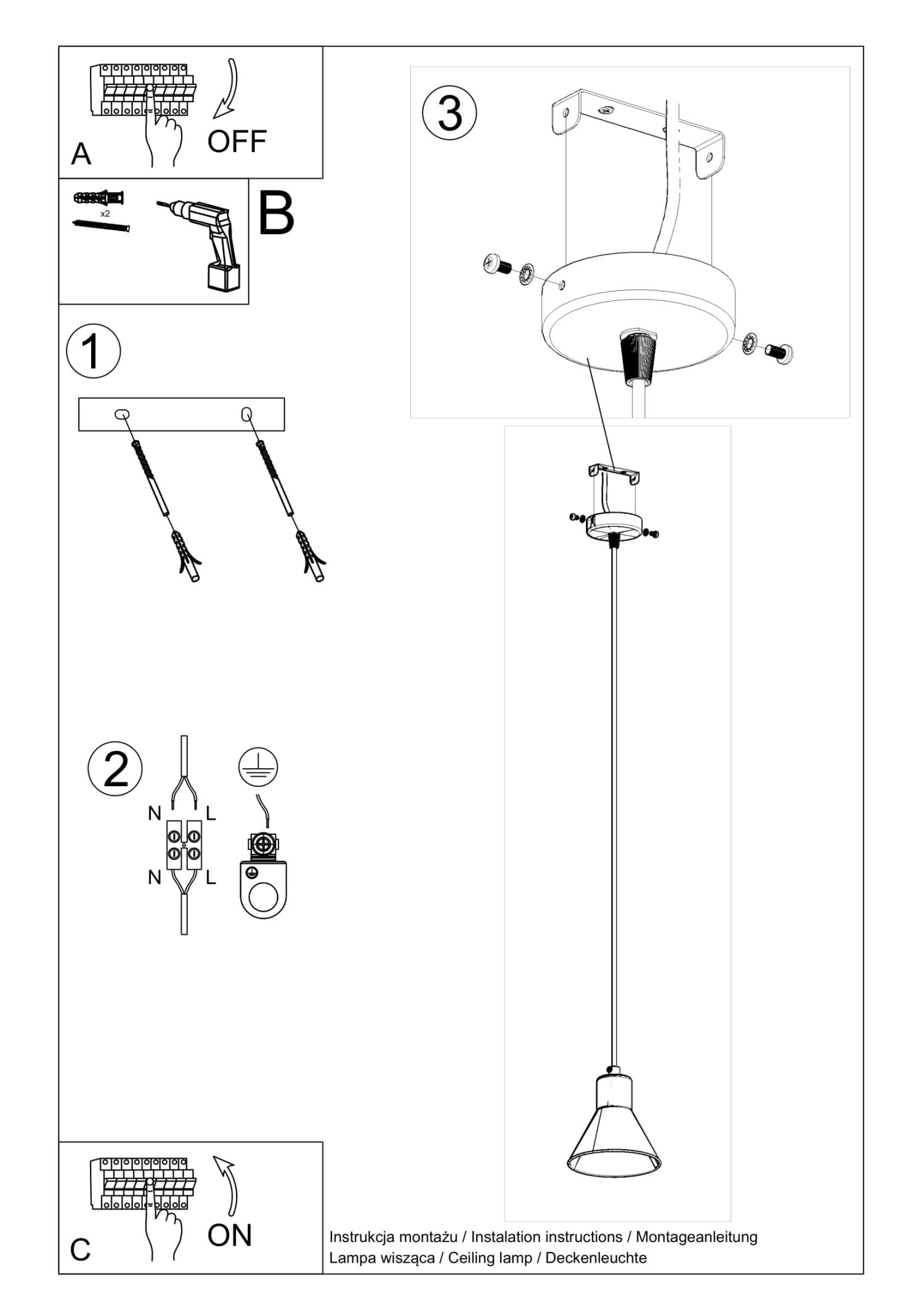 Lampe à suspendre Noir Métal Ø 14 cm simple ES111 Rétro