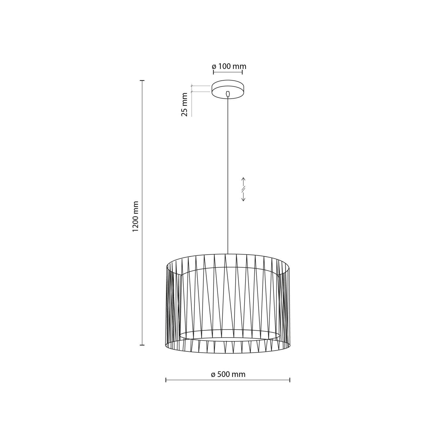 Suspension ronde Ø 50 cm 3x E27 Noir Marron Moderne